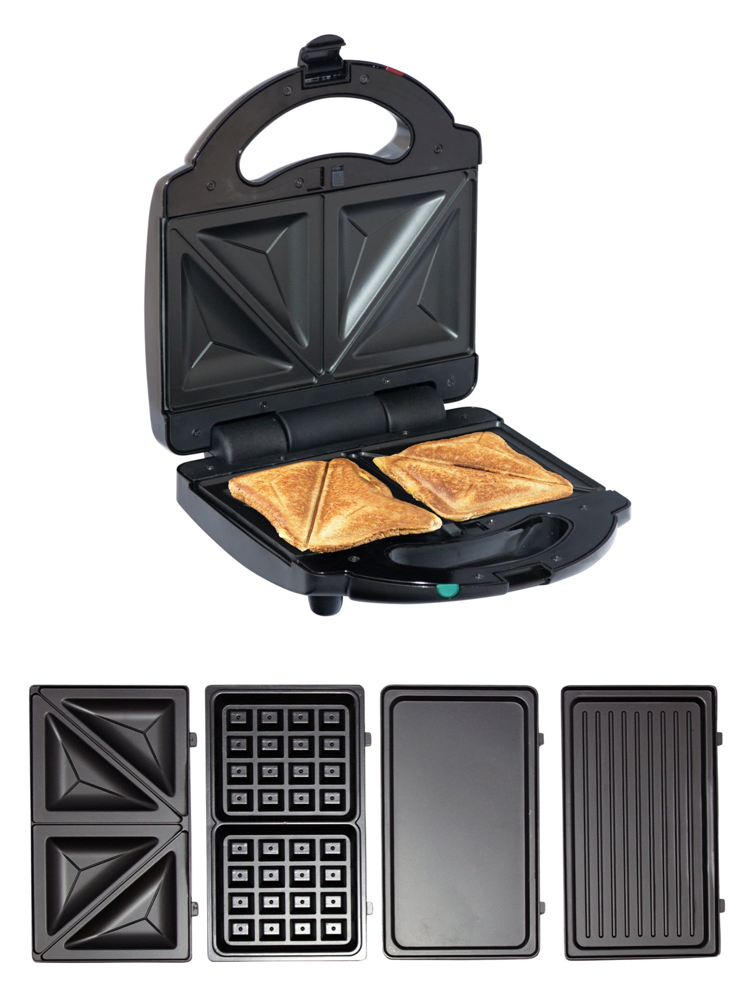 Total Chef 4-in-1 Waffle Maker, Indoor Grill, Sandwich Maker, Panini Press, Electric Griddle, Toaster, Removable Non-Stick Cast Iron Plates, Perfect for Grilled Cheese, Breakfast, Omelets