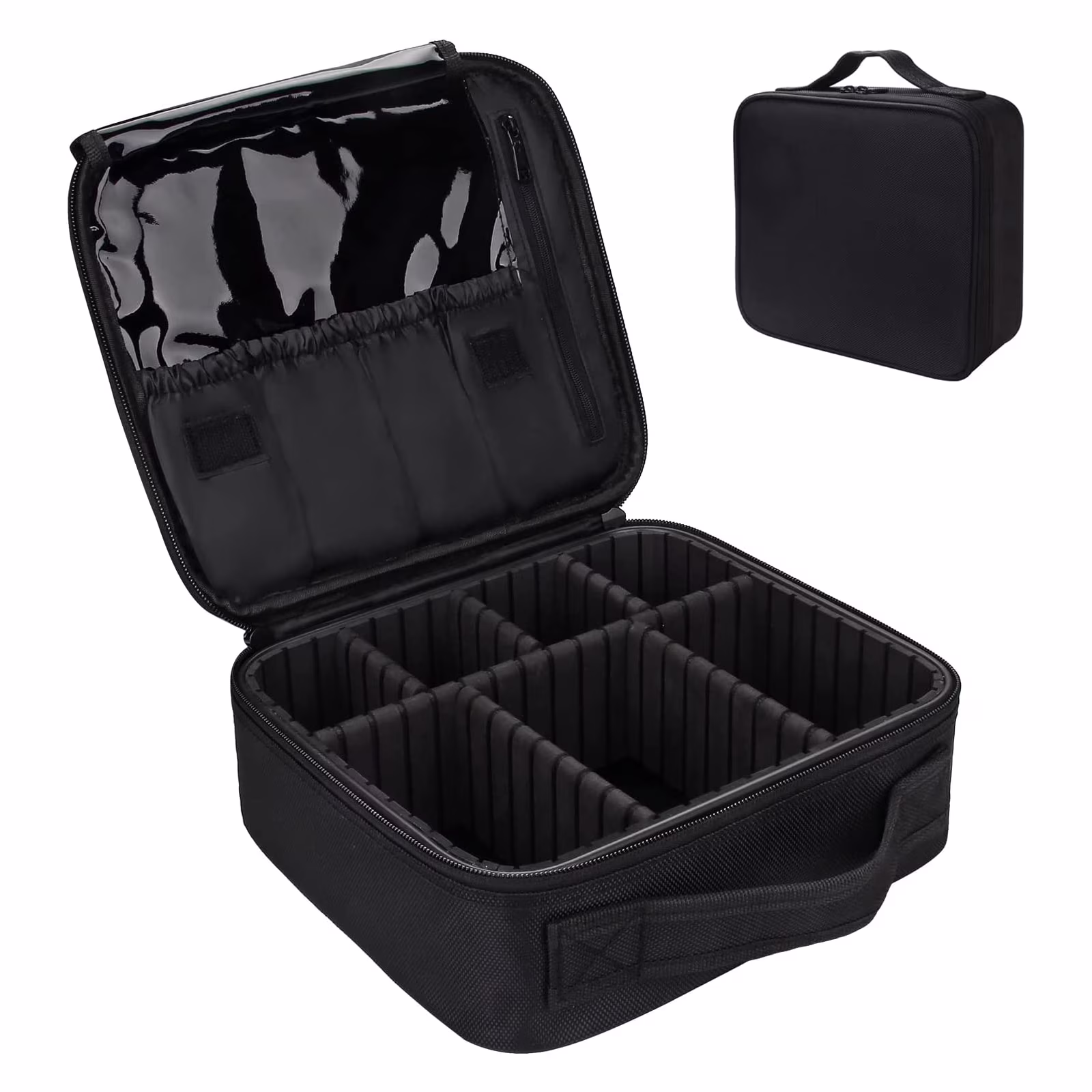 Travel Makeup Train Case Makeup Cosmetic Case Organizer Portable Artist Storage Bag with Adjustable Dividers for Cosmetics Black Makeup Bag