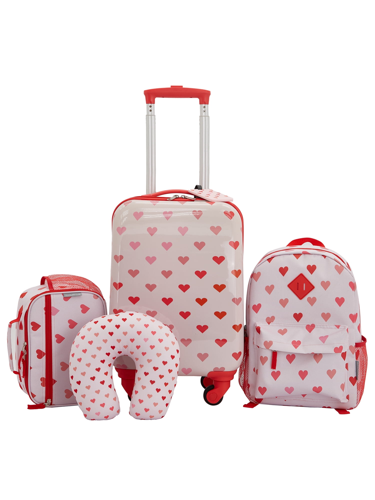 Travelers Club 5 Piece Kids Luggage Set with 360° 4-Wheel Spinner System, Heart