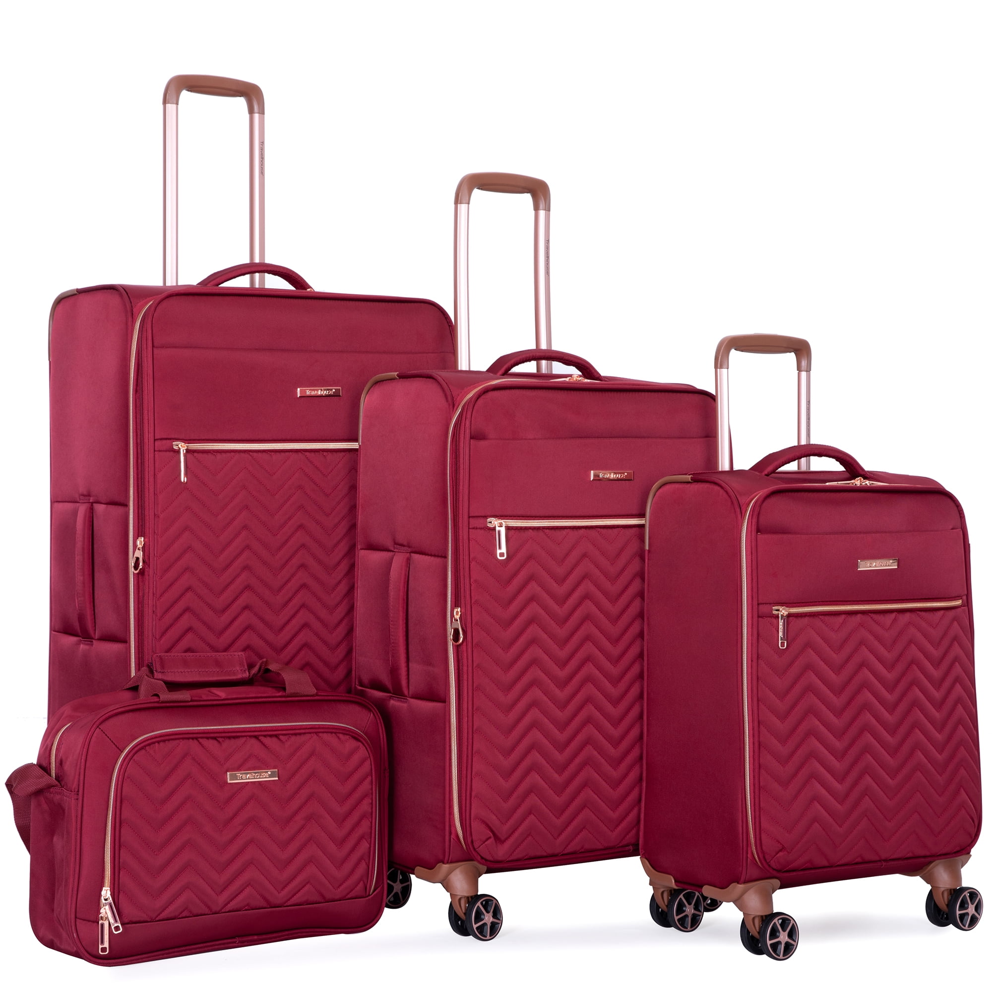 Travelhouse 4 Piece Luggage Set Softside Expandable Lightweight Suitcase with Double Spinner Wheels.(Wine Red)