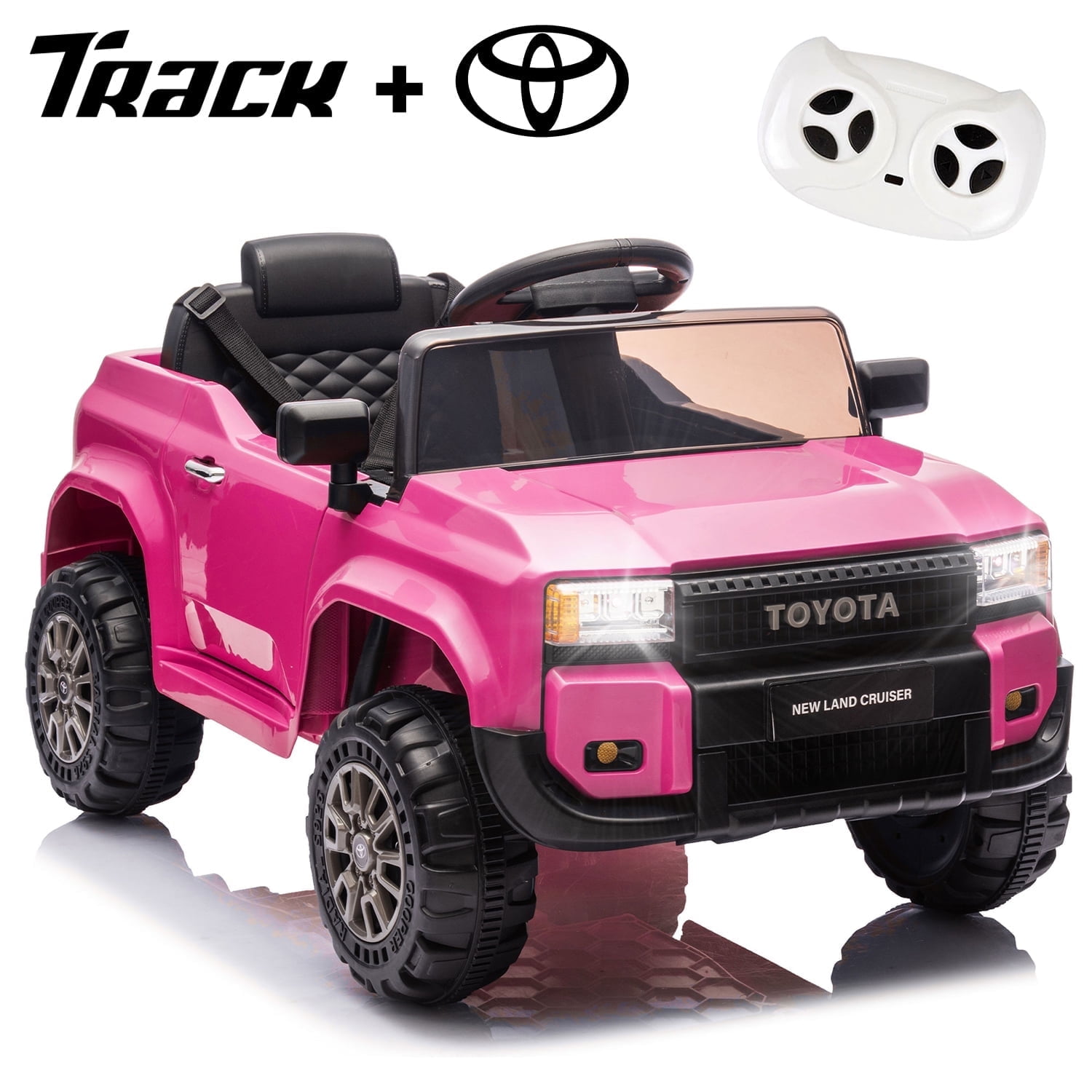 Track Seven 12V Ride on Car, Licensed Toyota LC250 Ride on Truck for Kids, Electric Car with Remote Control, Power Display, Music, Bluetooth, 12V Ride on Toy Car for Boys Girls Age 2+, Pink