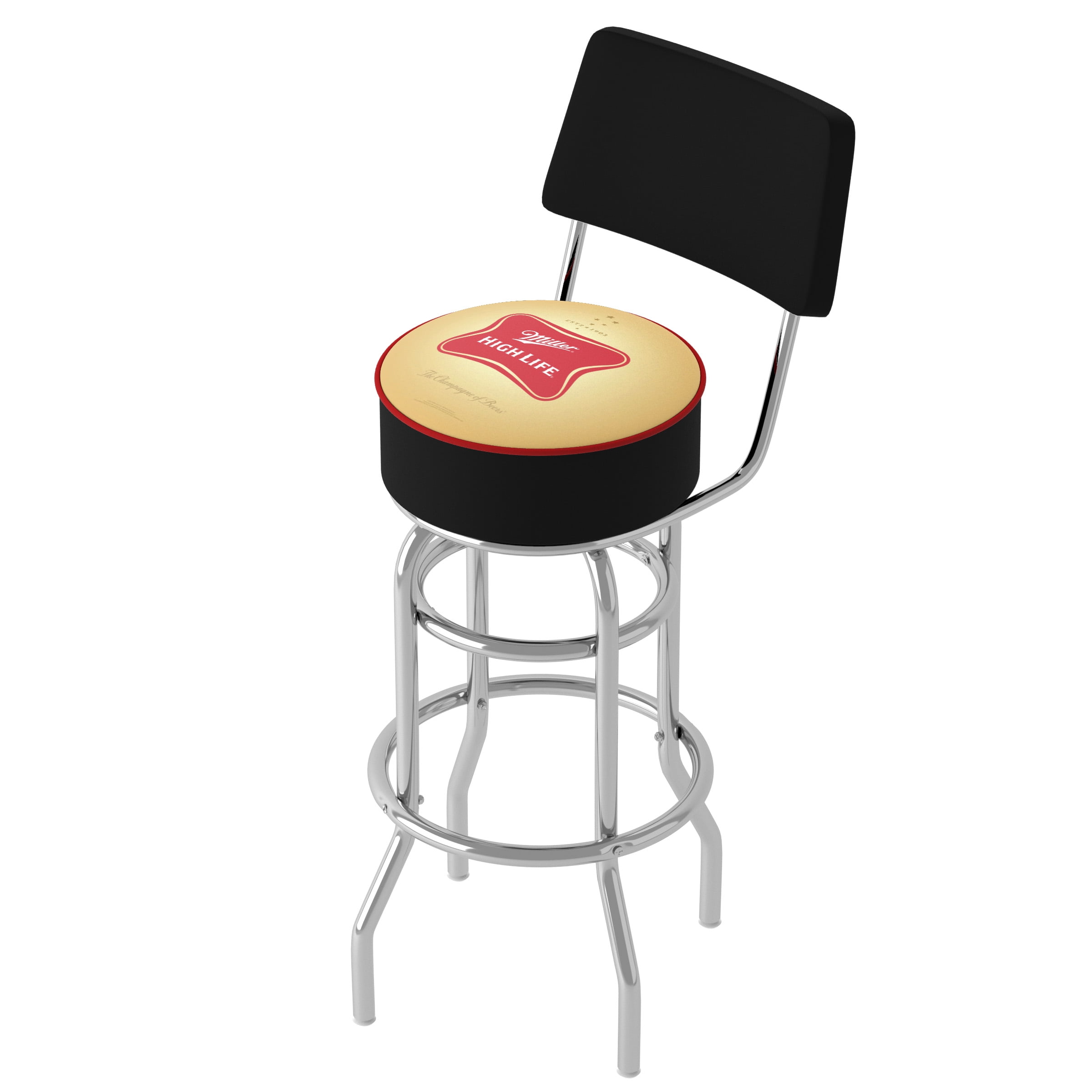 Trademark Miller High Life 40" Padded Bar Stool with Back, Chrome