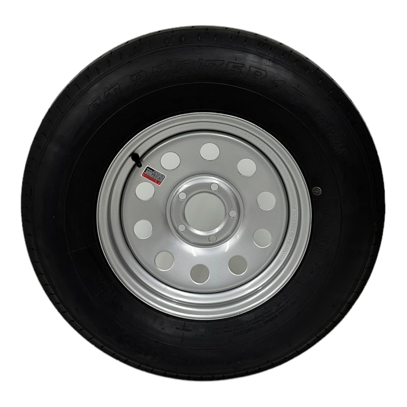 Trailer Tire on Rim ST225/75R15 TrailQuest LRE Radial 10 Ply 5 Lug Silver Modular Wheel 5X4.5" Bolt Pattern