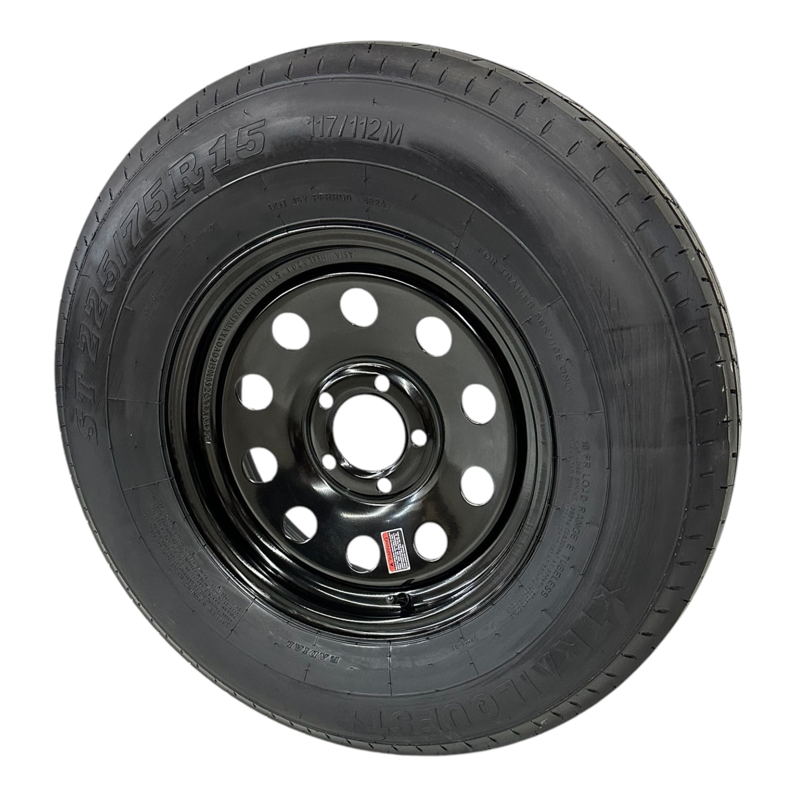 TrailQuest Trailer Tire Rim ST225/75R15 LRE Radial 5 Lug Black Modular Wheel 5X4.5" Bolt Pattern