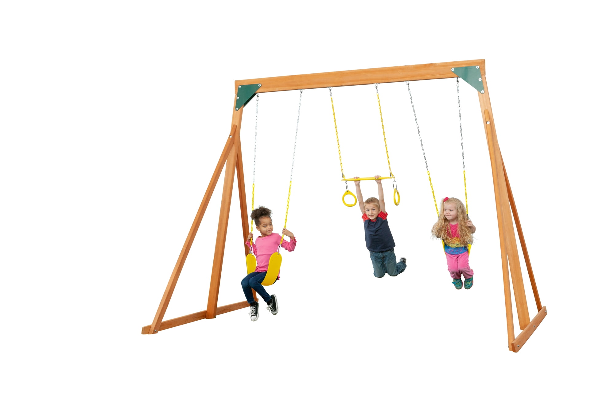 Trailside Cedar Swingset with Belt Swings and Trapeze Bar, All Wood, Hardware, and Assembly Instructions Included
