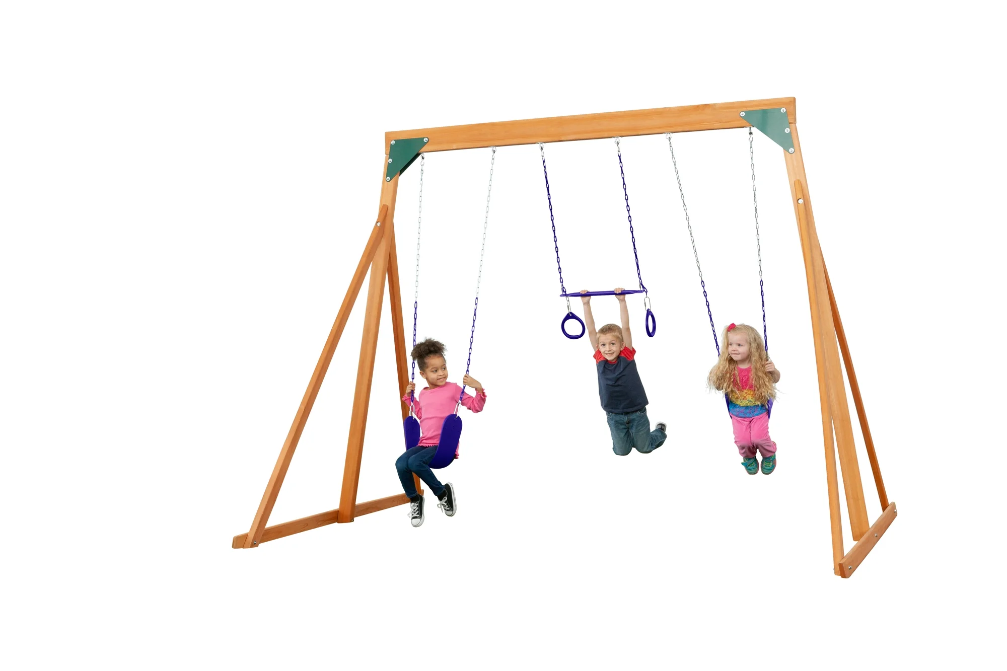 Trailside Cedar Swingset with Belt Swings and Trapeze Bar, All Wood, Hardware, and Assembly Instructions Included