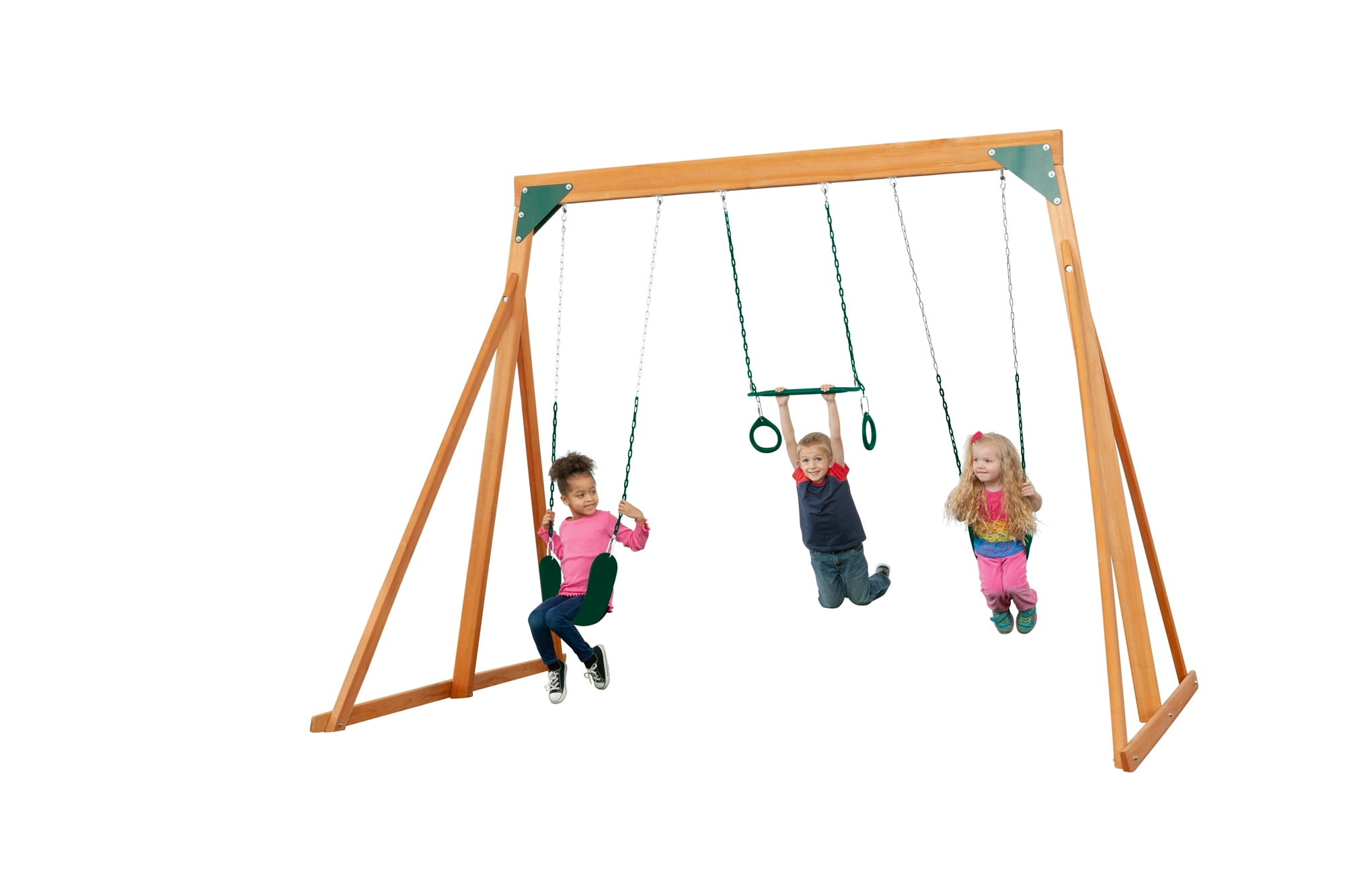 Trailside Cedar Swingset with Belt Swings and Trapeze Bar, All Wood, Hardware, and Assembly Instructions Included