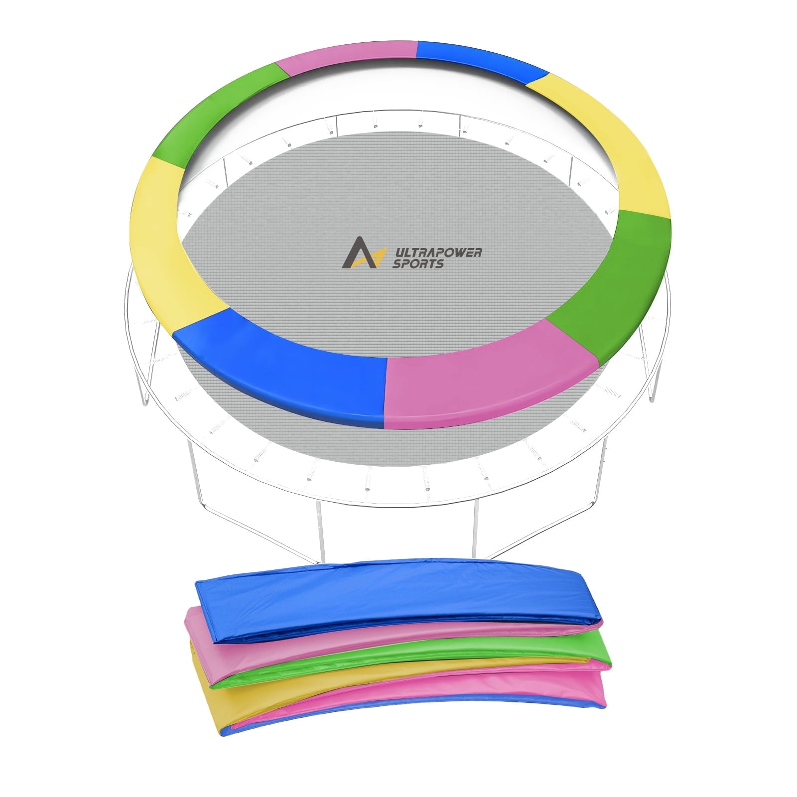 Trampoline Pad Replacement 13 FT Trampoline Replacement Safety Pad, 13FT Trampoline Spring Cover Waterproof UV Resistant Tear Resistant Surround Spring Foam Cover Round Frame No Hole for Pole Rainbow