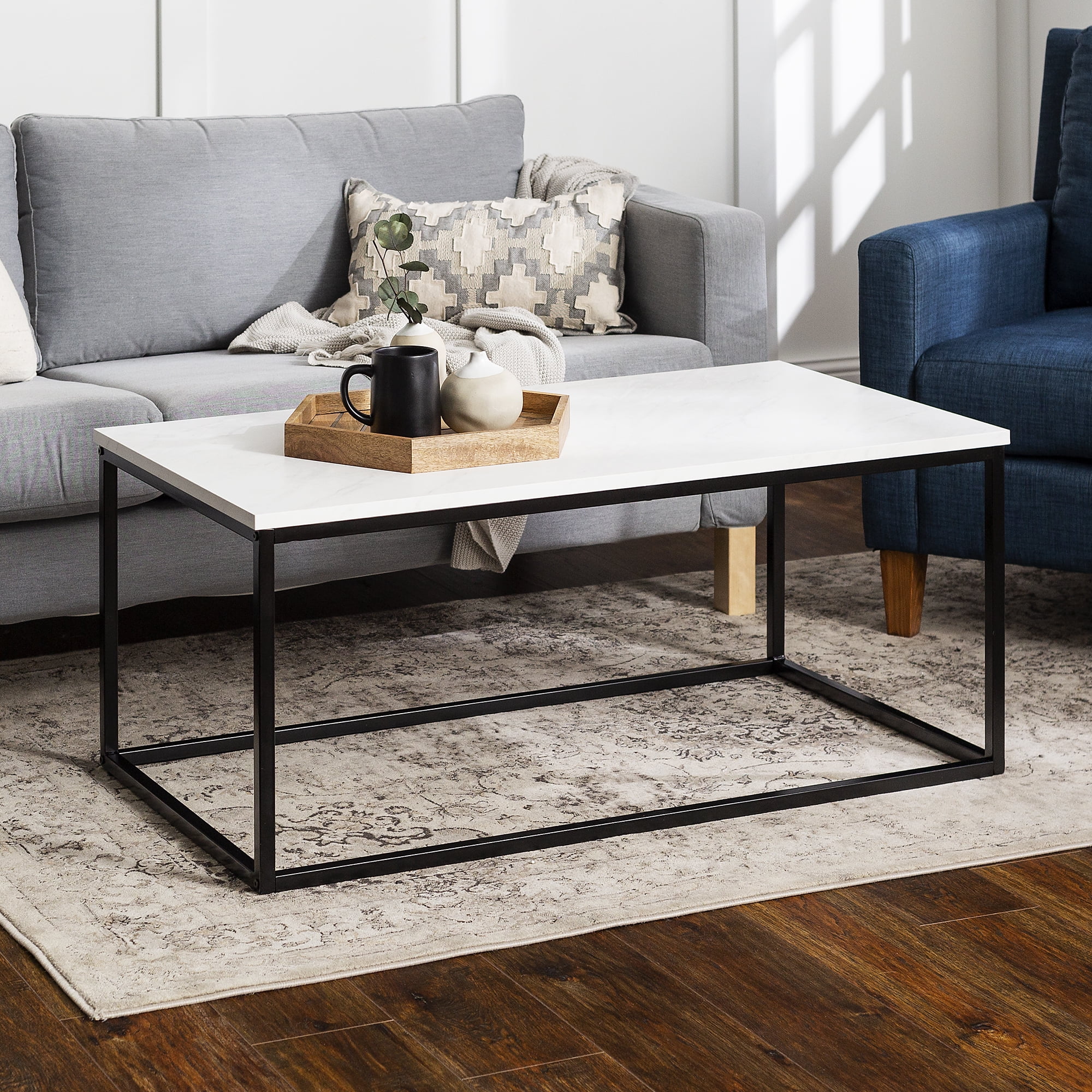 Transitional Faux Marble Mixed Material Coffee Table by Walker Edison