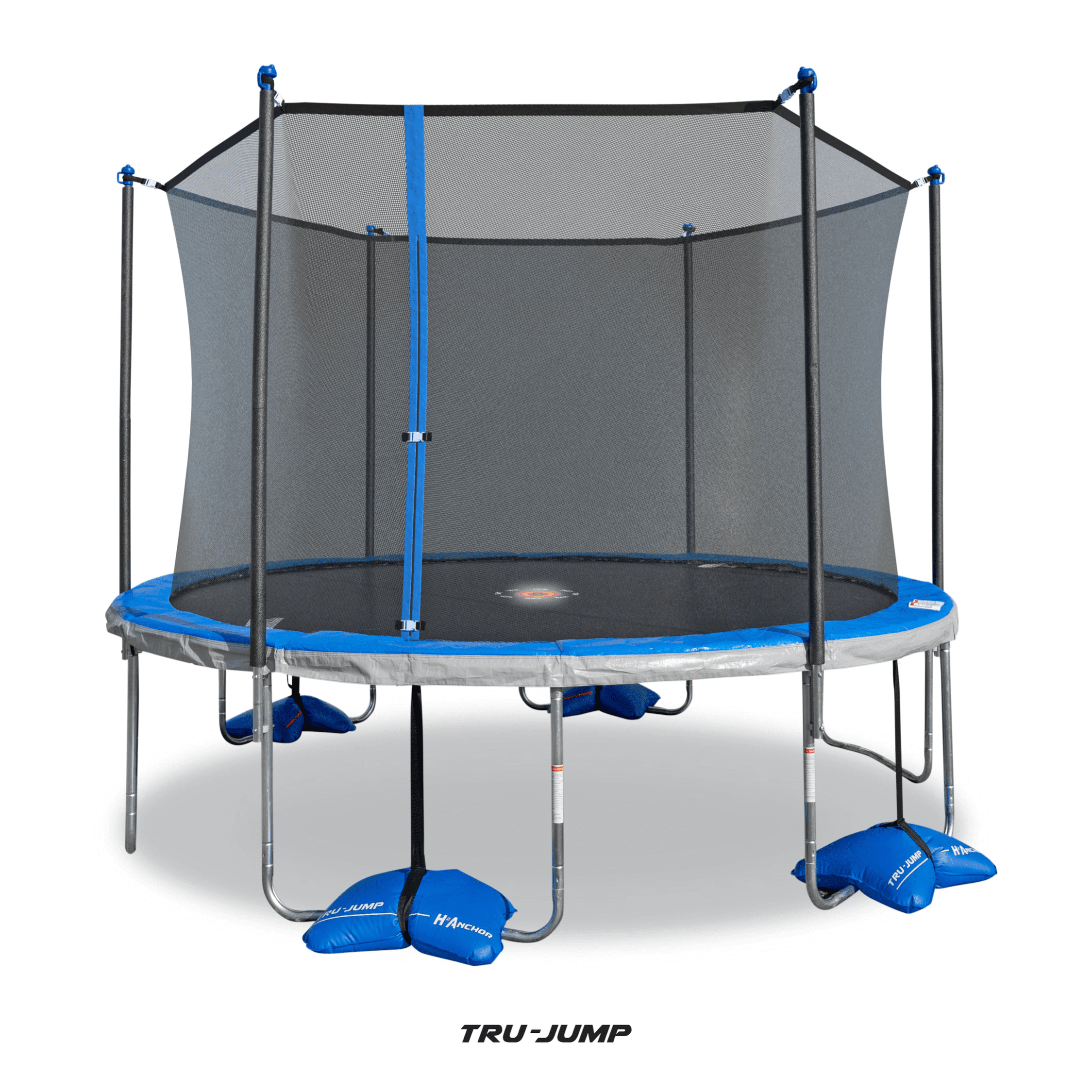 Sportspower TruJump 12' Trampoline, with Water Anchors, Spin-N-Light, and Enclosure, Blue