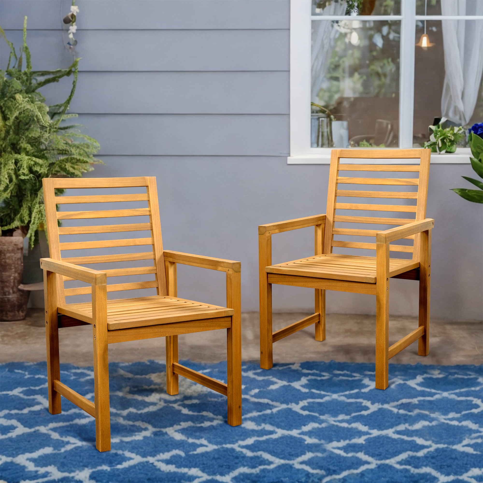 TrumanPick Patio Dining Chairs Set of 2, Outdoor Wood Armchairs with High Back for Backyard Deck Poolside
