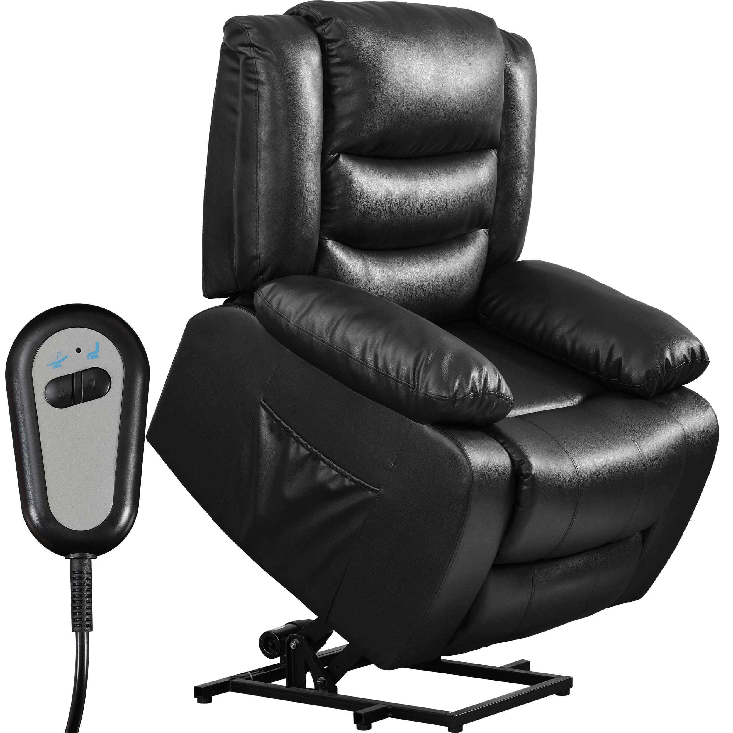 TrumanPick Power Lift Electric Recliner Chair for Elderly Faux Leather Recliners with Side Pocket, Black