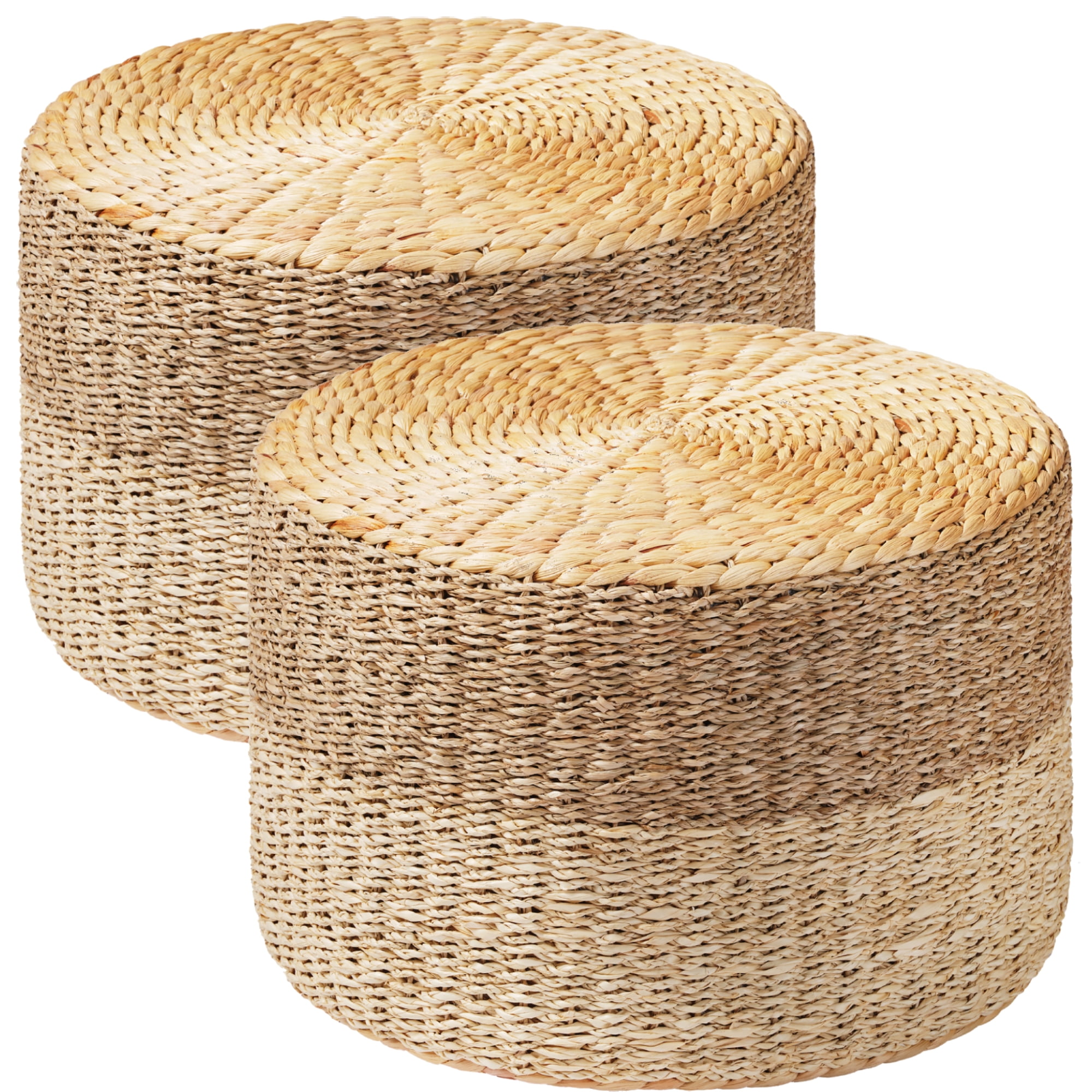 TrumanPick Pouf Ottoman Set of 2 Handwoven Rattan Footrest Boho Footstool 12"H x 18"W Load 350 lbs, Natural
