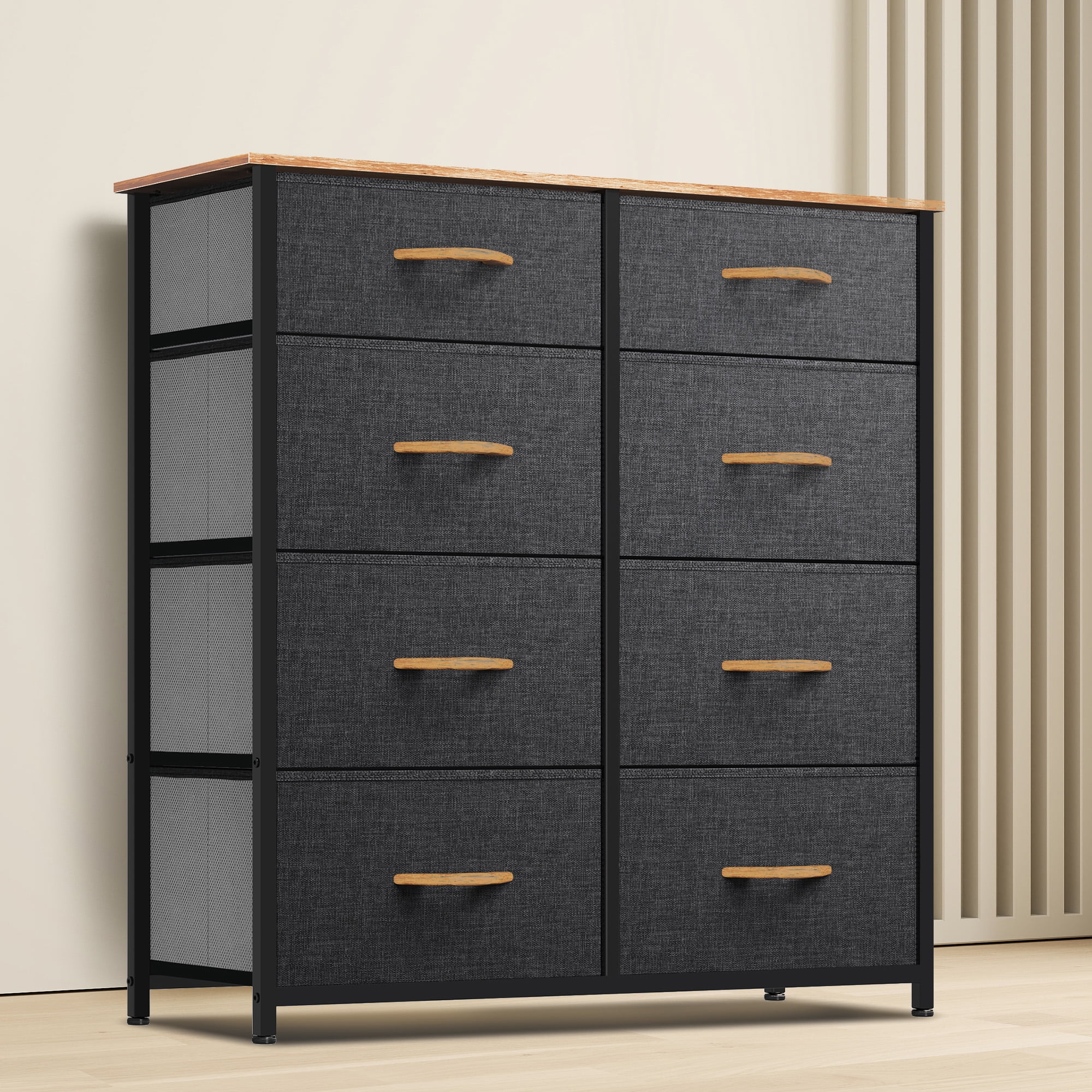Uforic 8 Drawer dresser Grey Fabric Storage Tower Organizer Unit Durable Steel Frame for Living Rooms and Closets(Dark Gray)