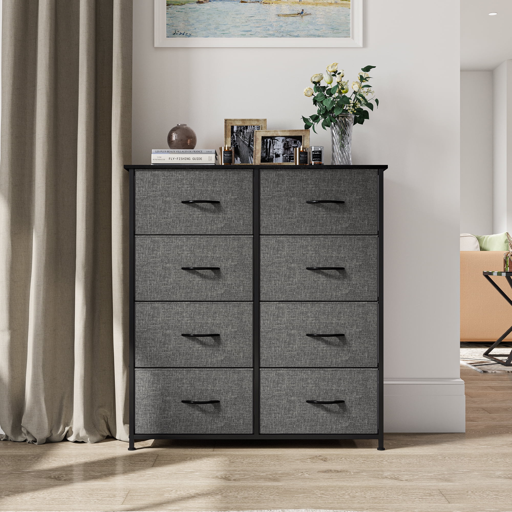 Uforic 8 Drawers Dresser Chest of Drawers for Bedroom Fabric Storage Dressers for Living Room Bedroom Black Gray