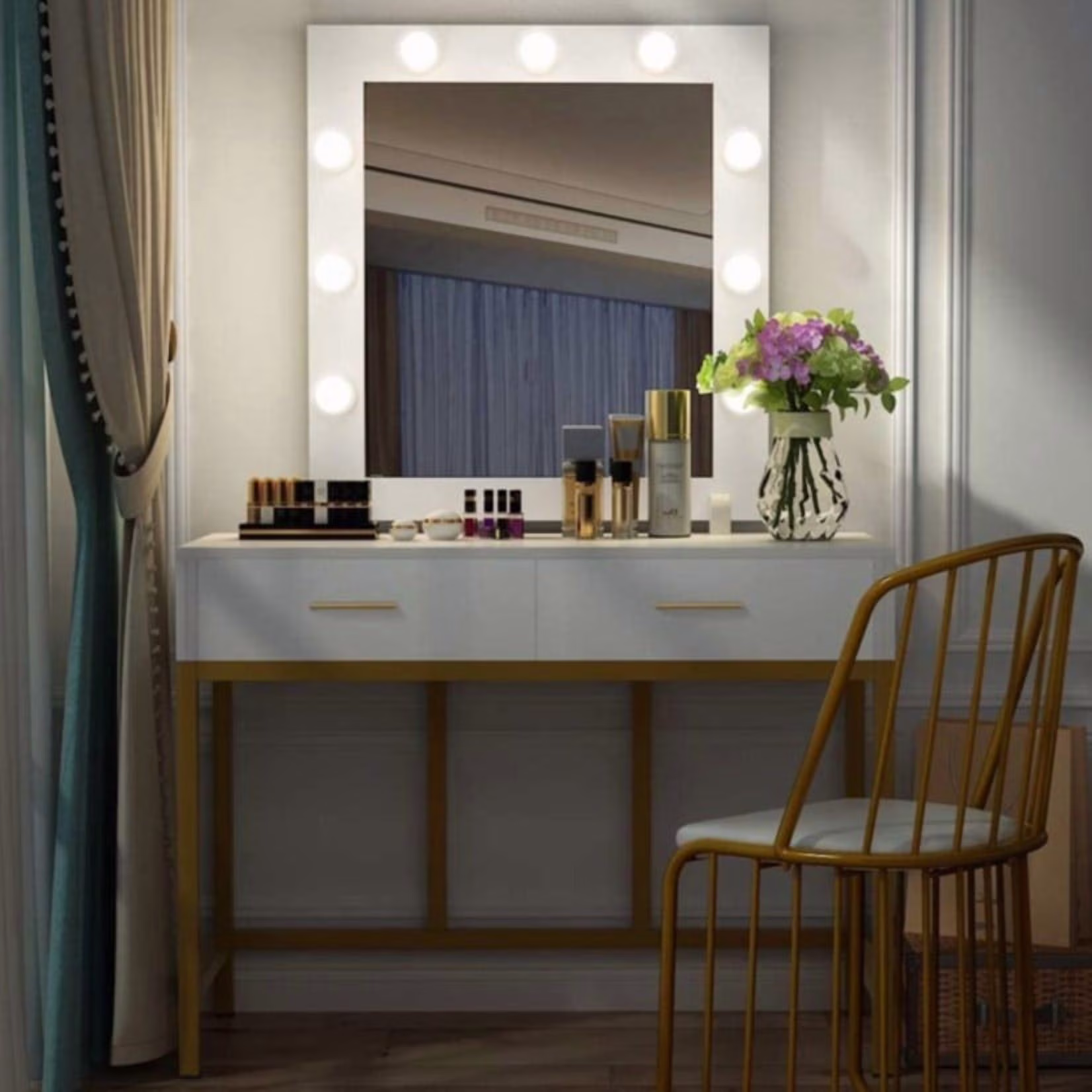 UBesGoo Lighted Vanity Table Makeup Dressing Table, White Bed room Modern Table