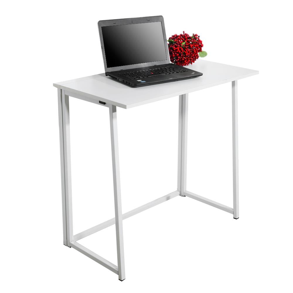 UBesGoo Modern Folding Computer Desk White for Small Space Foldable Laptop Table Workstation Writing Table Wood with Metal Frame