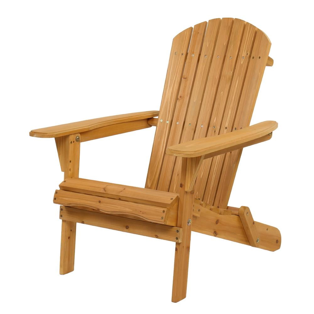 UBesGoo Patio Folding Adirondack Chair, Wood Single Chair, Outdoor Wood Lounge Chair w/ Armrest, Outdoor Chair, Wood Color