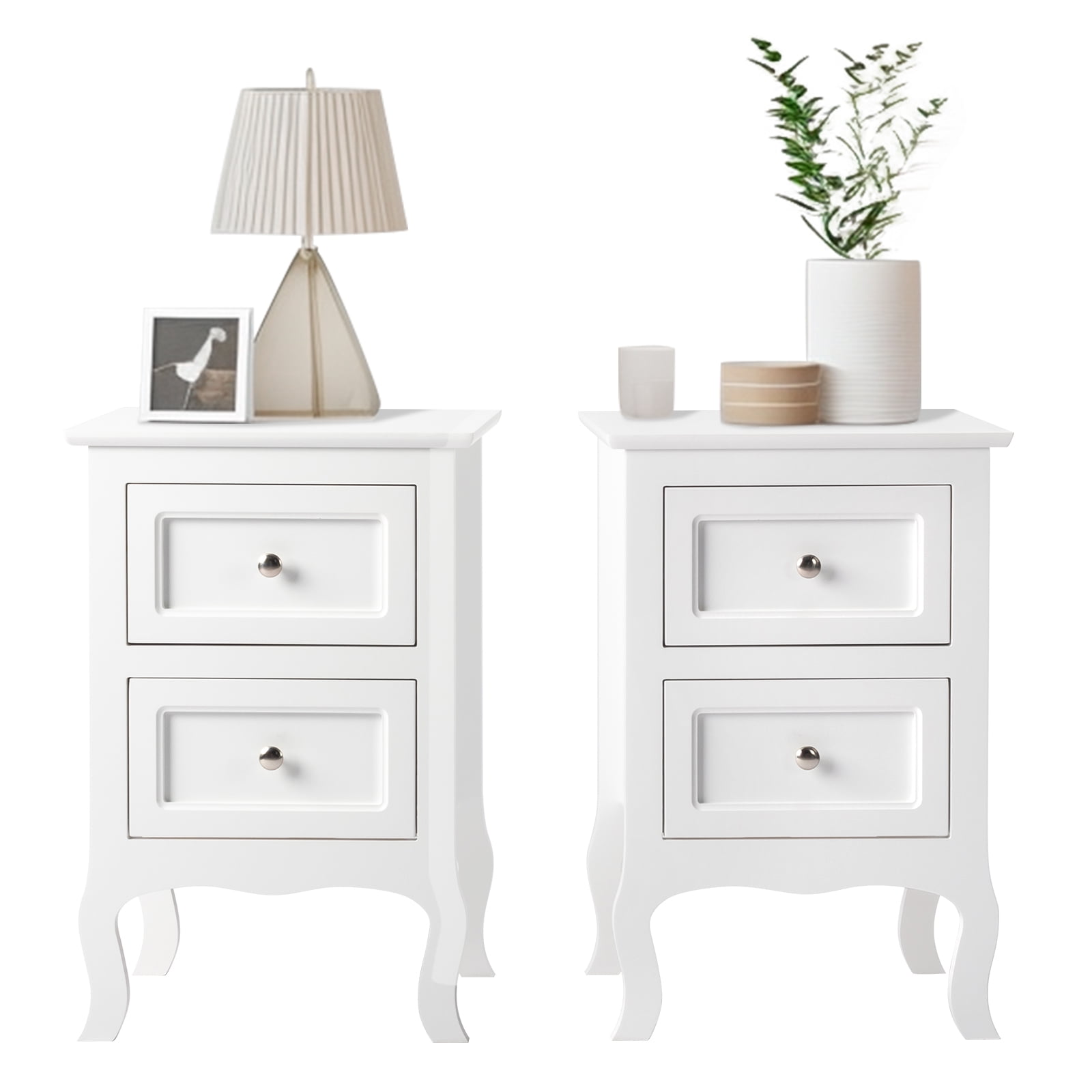 UBesGoo Set of 2 Nightstand, Side Table Night Table,White
