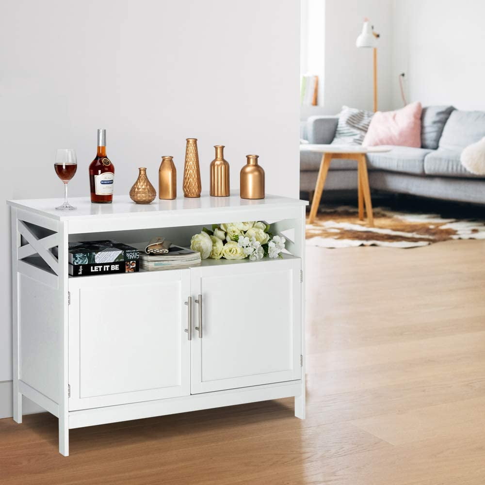 UBesGoo Sideboard with 2 Doors, Kitchen Storage Cabinet Buffet with Adjustable Shelf, White