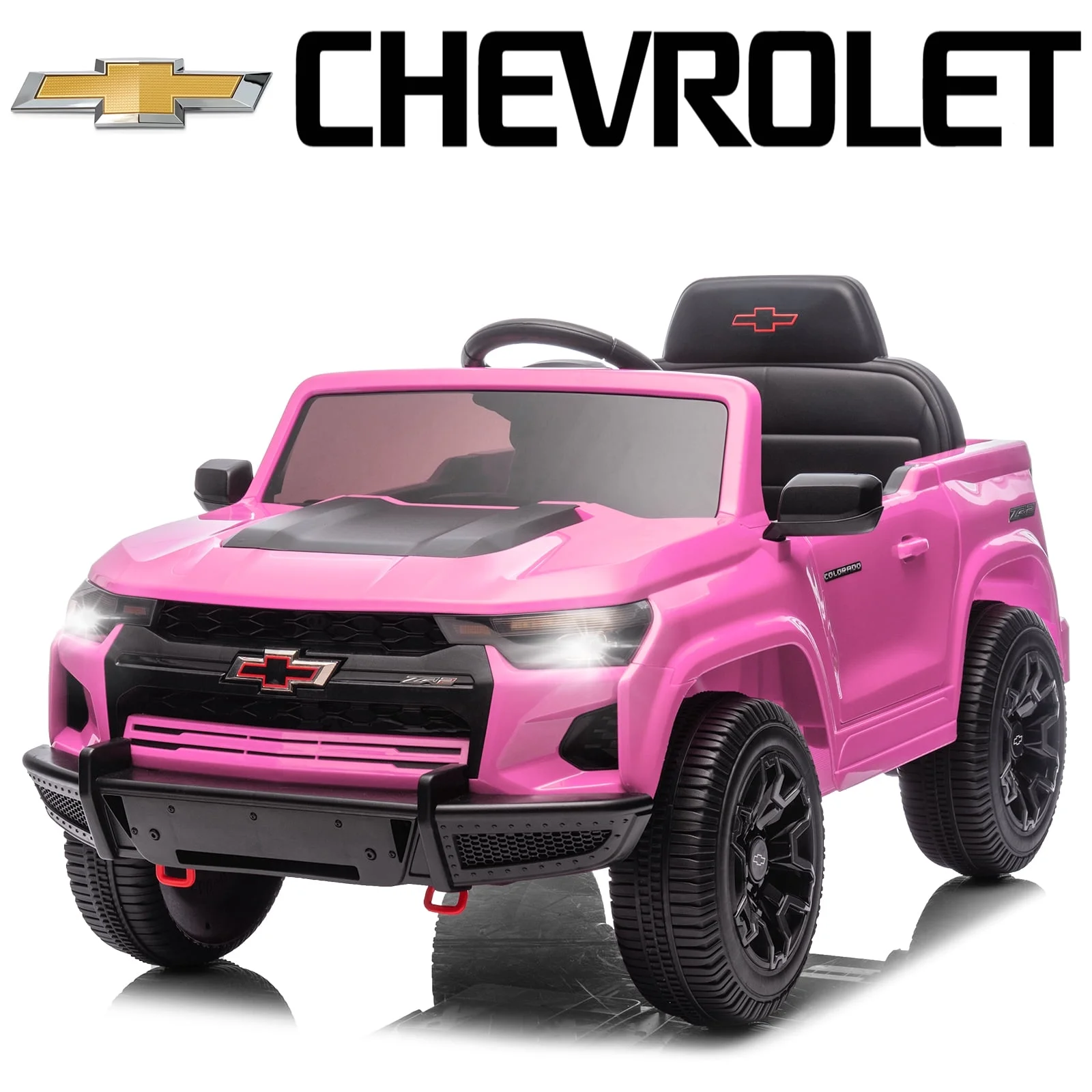 UBesGoo 12V Licensed Chevrolet Colorado Electric Ride on Car Toy for Toddler Kid w/ Remote Control, LED Lights, Pink
