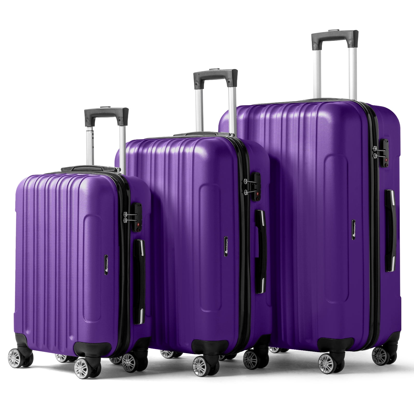 UBesGoo 3PCS Purple Luggage Travel Set Bag ABS Trolley Hard Shell Suitcase w/TSA lock，Carry-On, with Wheels