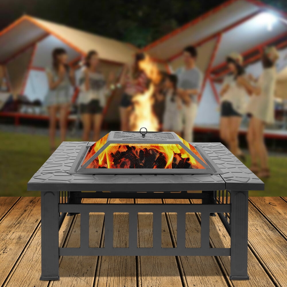 UBesGoo 32" Wood Burning Firepit Garden Square Fire Pit Stove Fire Bowl Patio Firepits Outdoor Black