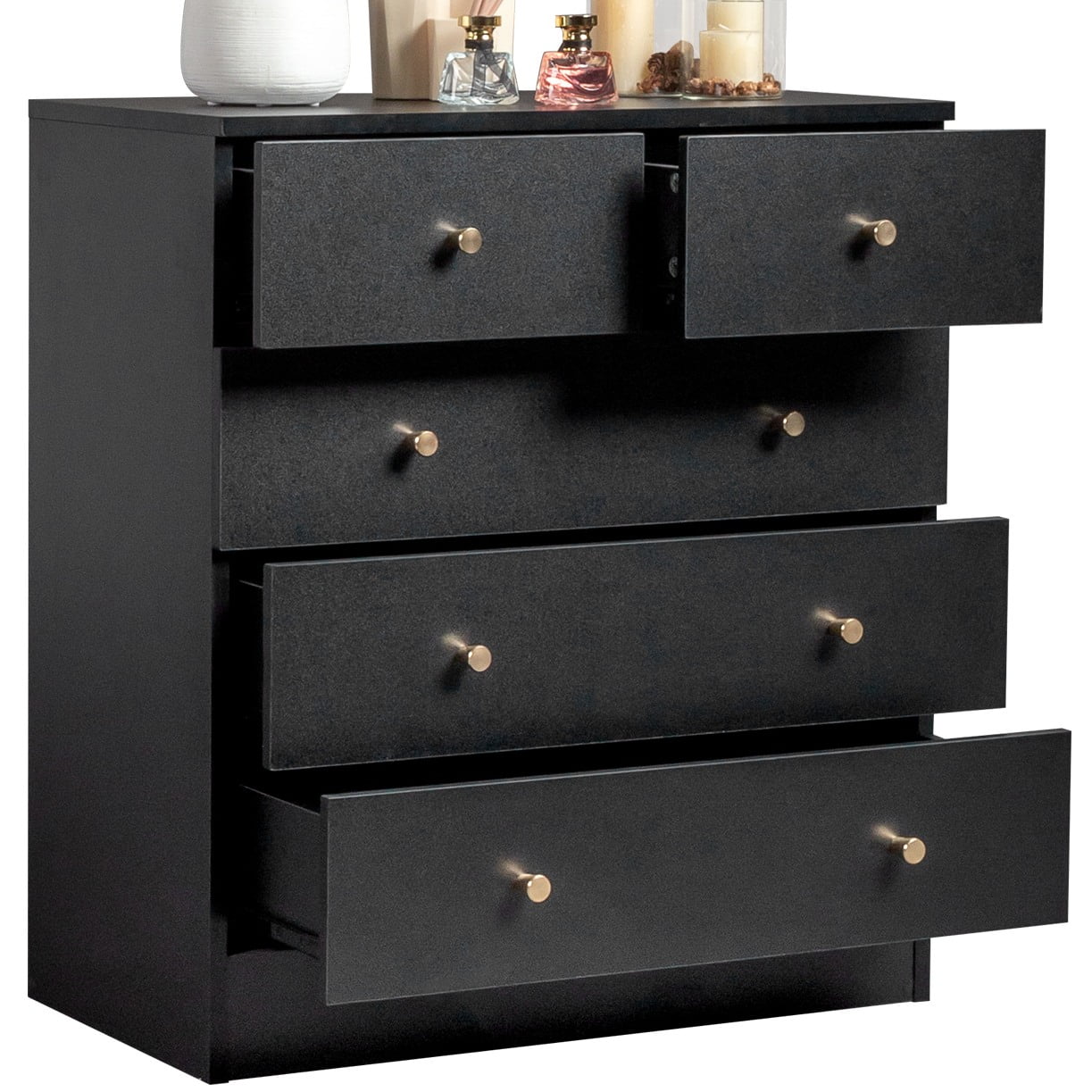 UBesGoo 5 Drawer Wood Dresser for Bedroom, Chest of Drawers, Storage Organization Unit for Clothing, Black