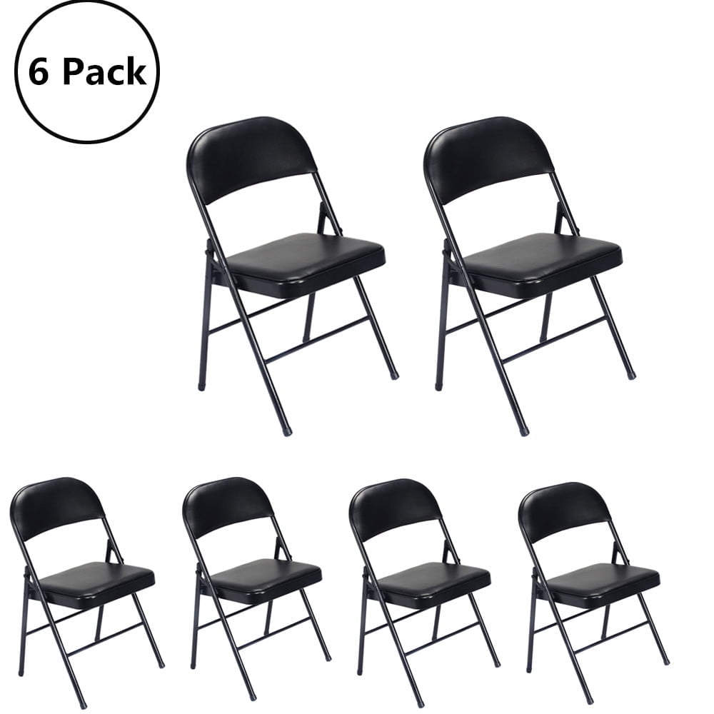 UBesGoo 6 Pack Folding Chairs Cushioned Padded Seat Wedding Foldable Chairs with Metal Frame Home Office Party Use Black