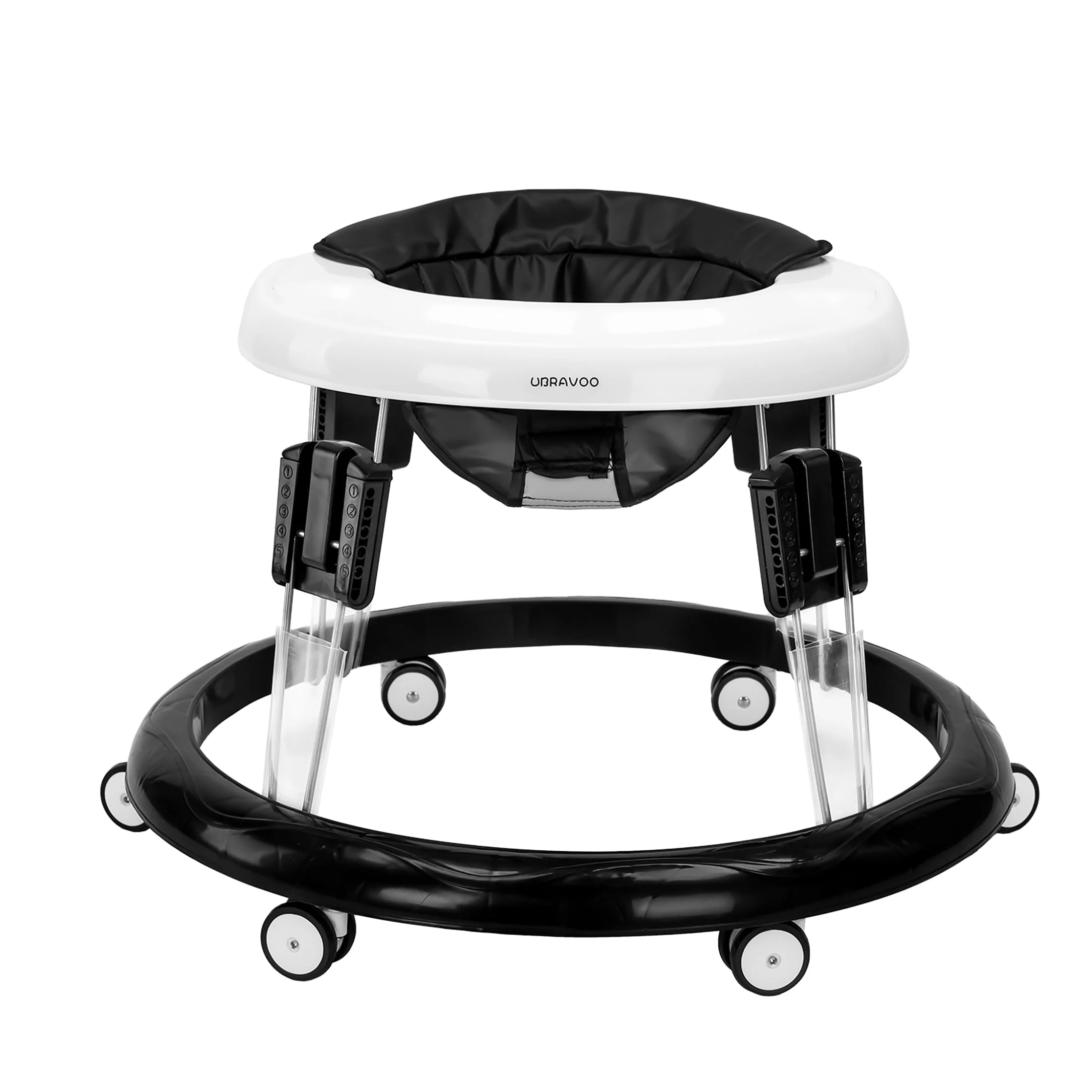 UBRAVOO 9 Adjustable Height Baby Walker, Universal Wheels, for Girls Boys 6-18 Months, PU Black