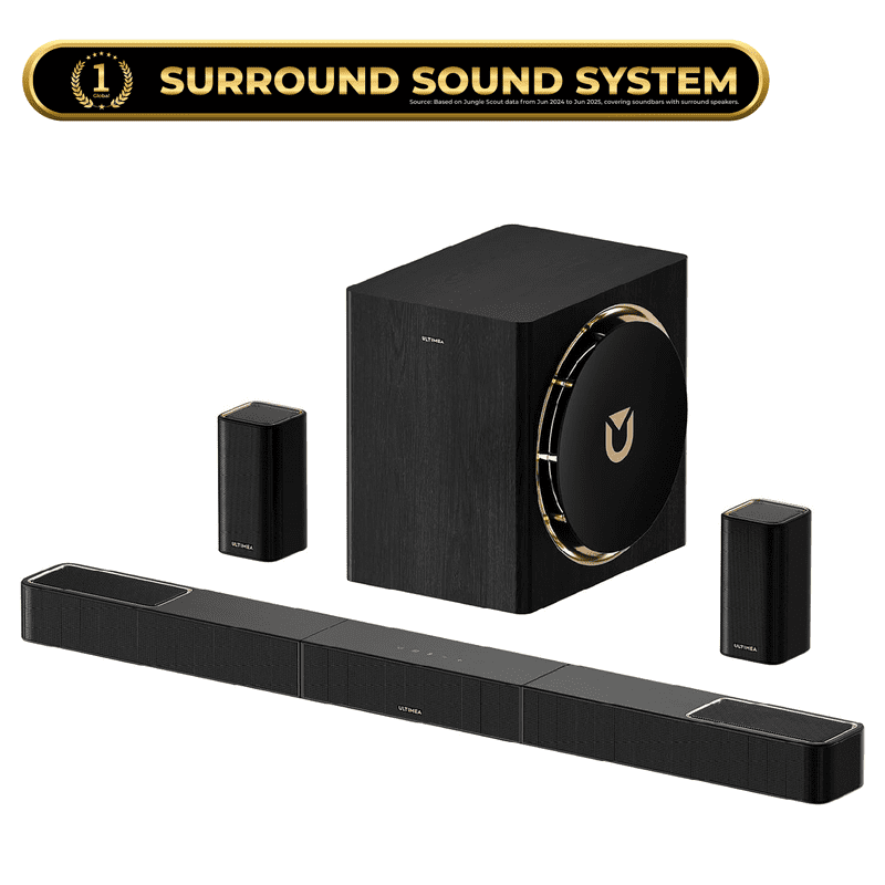 ULTIMEA 7.1.4ch Sound Bar with Dolby Atmos, Surround Sound System for TV with 2 Surround Speakers, Sound Bar for Smart TV, Soundbar with Subwoofer for Home Theater, BT 5.4, HDMI eARC, Skywave X60