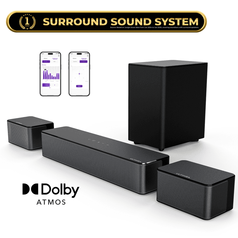 ULTIMEA 5.1 Dolby Atmos Sound Bar, 450W Peak Power, Surround Sound System for TV, Wireless Subwoofer Bass Boost, Surround Adjustable