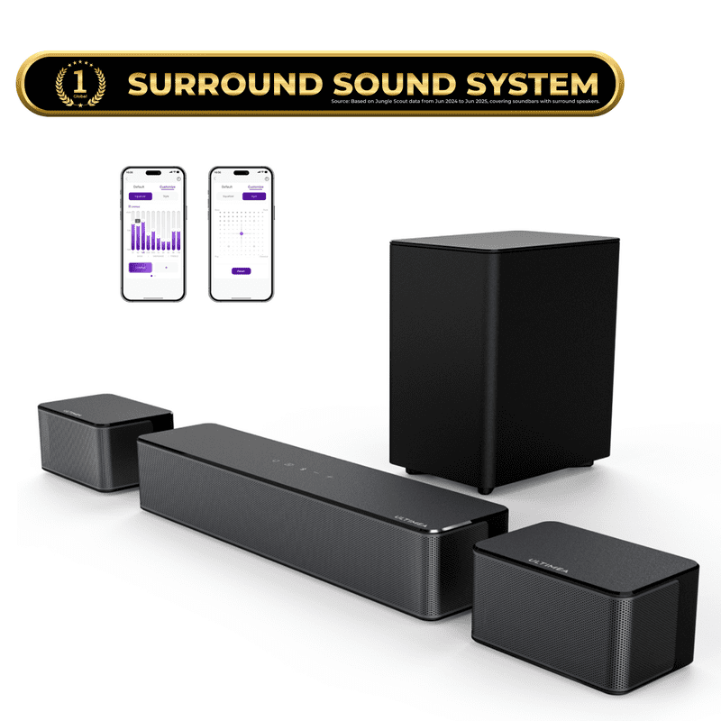ULTIMEA 5.1 Surround Sound Bar, Virtual Surround Sound System, 350W Sound bar for TV with Wireless Subwoofer and Rear Speakers, 3D Surround and Bass Adjustable Home Theater TV Speakers