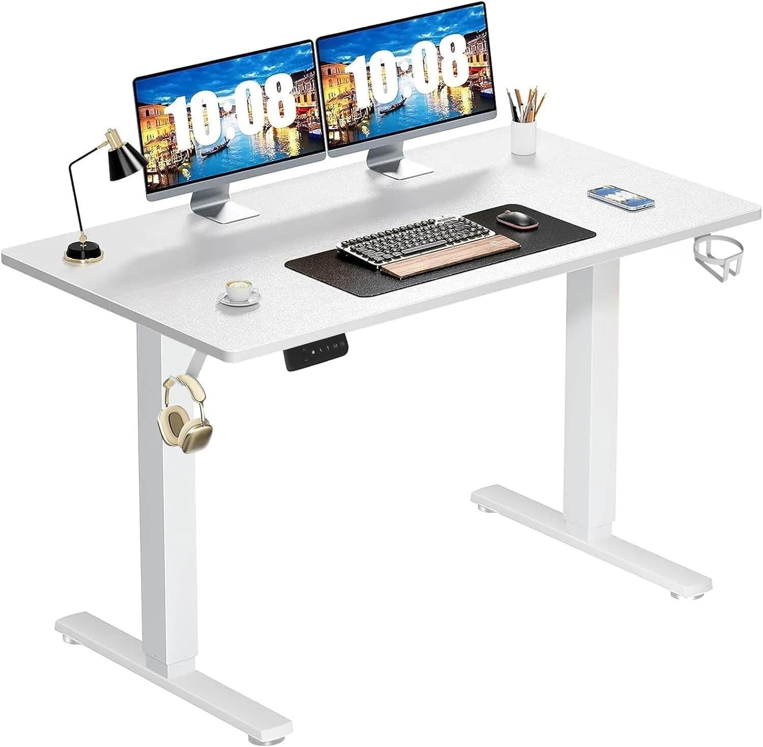 UNIFULL Adjustable Height Office Desk,Electric Ergonomic Desk 120x60 CM,Home and Office Workstation,Modern Gaming Desk (White)