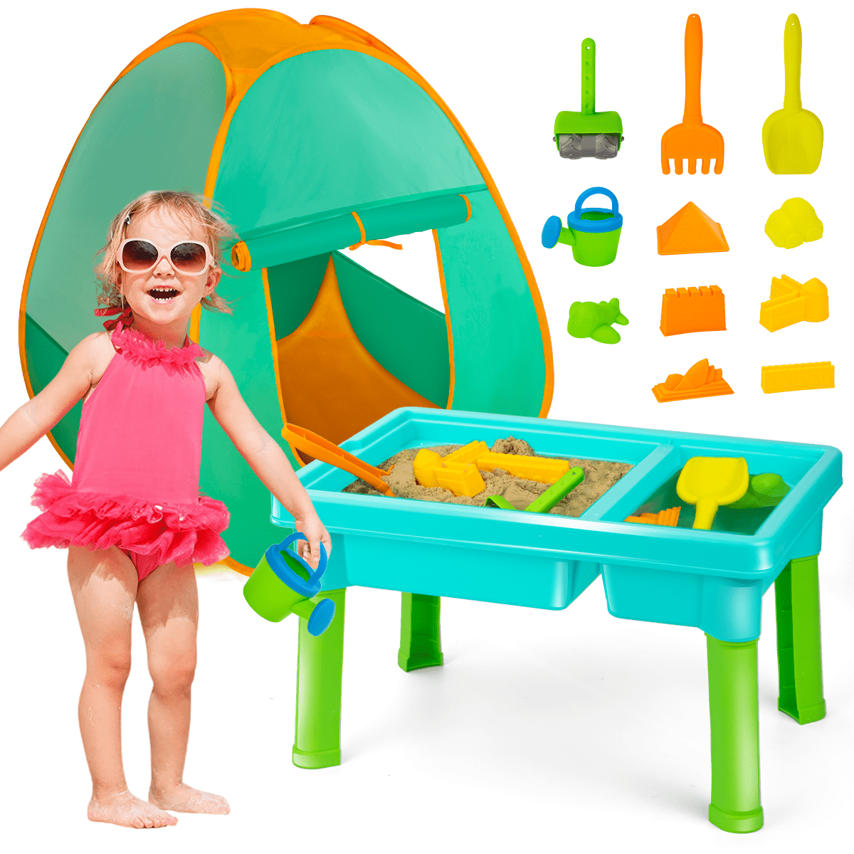 UNIH Sand and Water Table with Play Tents for Boys Girls Ages 2 3 4 5