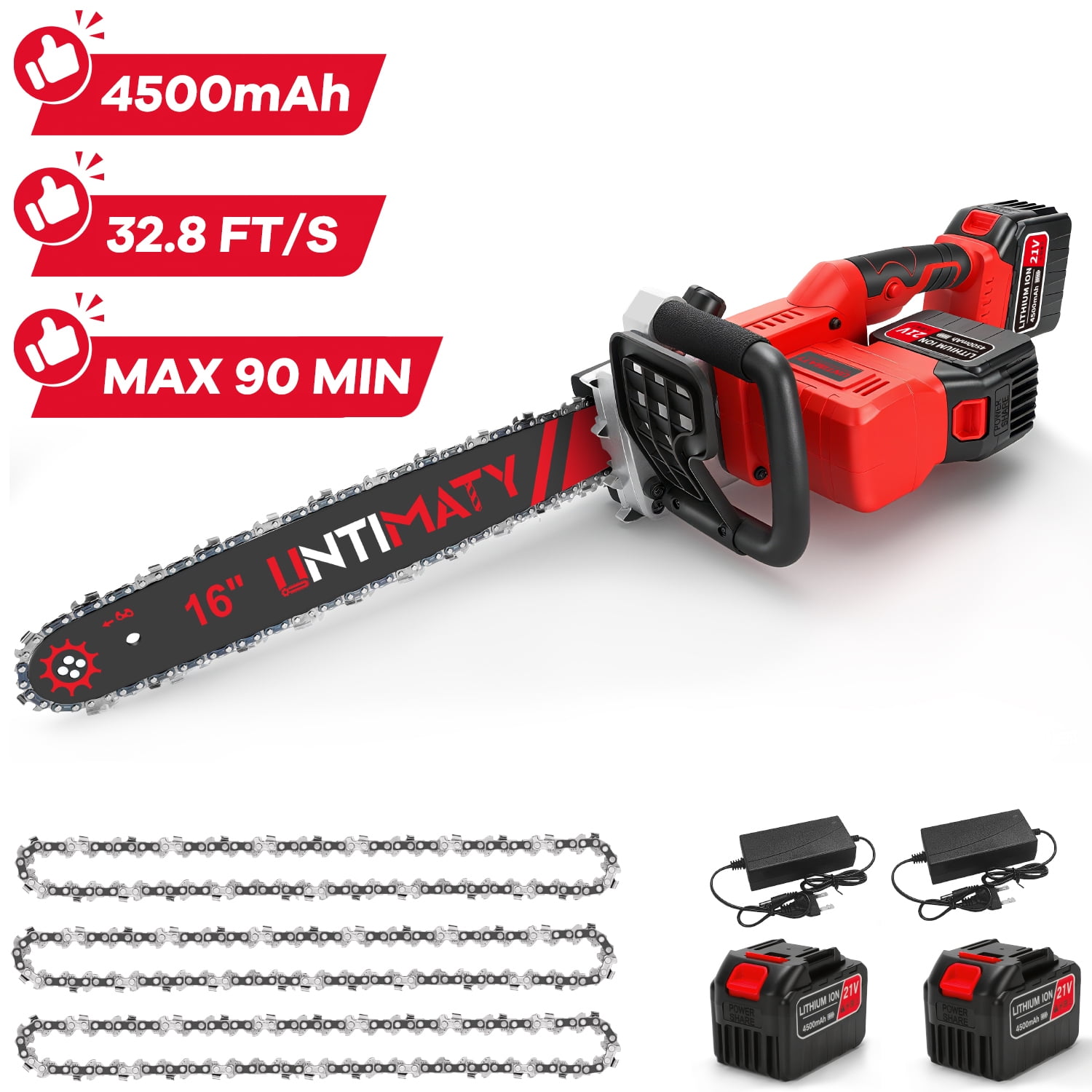 UNTIMATY Battery Chainsaw 16 inch Electric Chainsaw Cordless Chain Saw with Battery and Charger for Wood Cutting and Tree Trimming