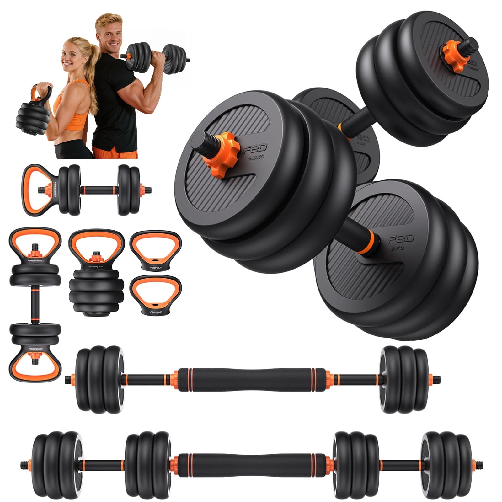 UPGO Adjustable Dumbbells,70lbs Free Weight Set with Connector,5 in1 Dumbbells Set as Barbell,Kettlebell,Push up Stand,Weight Plate,Fitness Exercises for Home Gym Suitable Men/Women