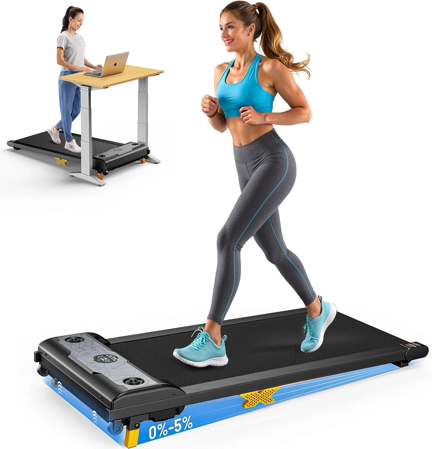 UPGO Under Desk Exercise Walking Pad Treadmill with Incline Portable Treadmill with Remote Control, LED Display, Safety Switch, Unisex