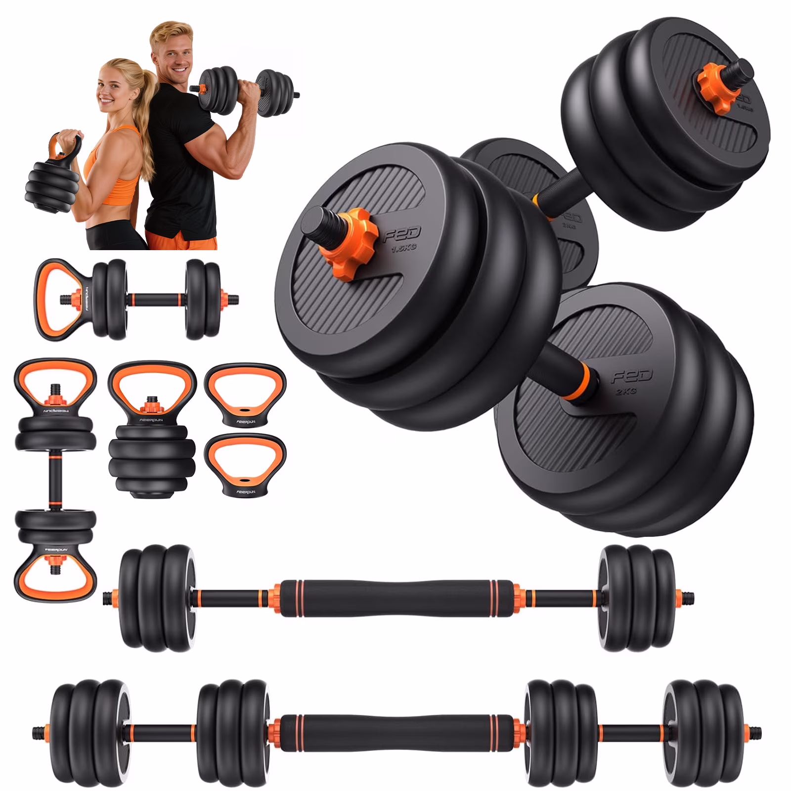 UPGO Adjustable Dumbbells,90lbs Free Weight Set with Connector,5 in1 Dumbbells Set as Barbell,Kettlebell,Push up Stand,Weight Plate,Fitness Exercises for Home Gym Suitable Men/Women