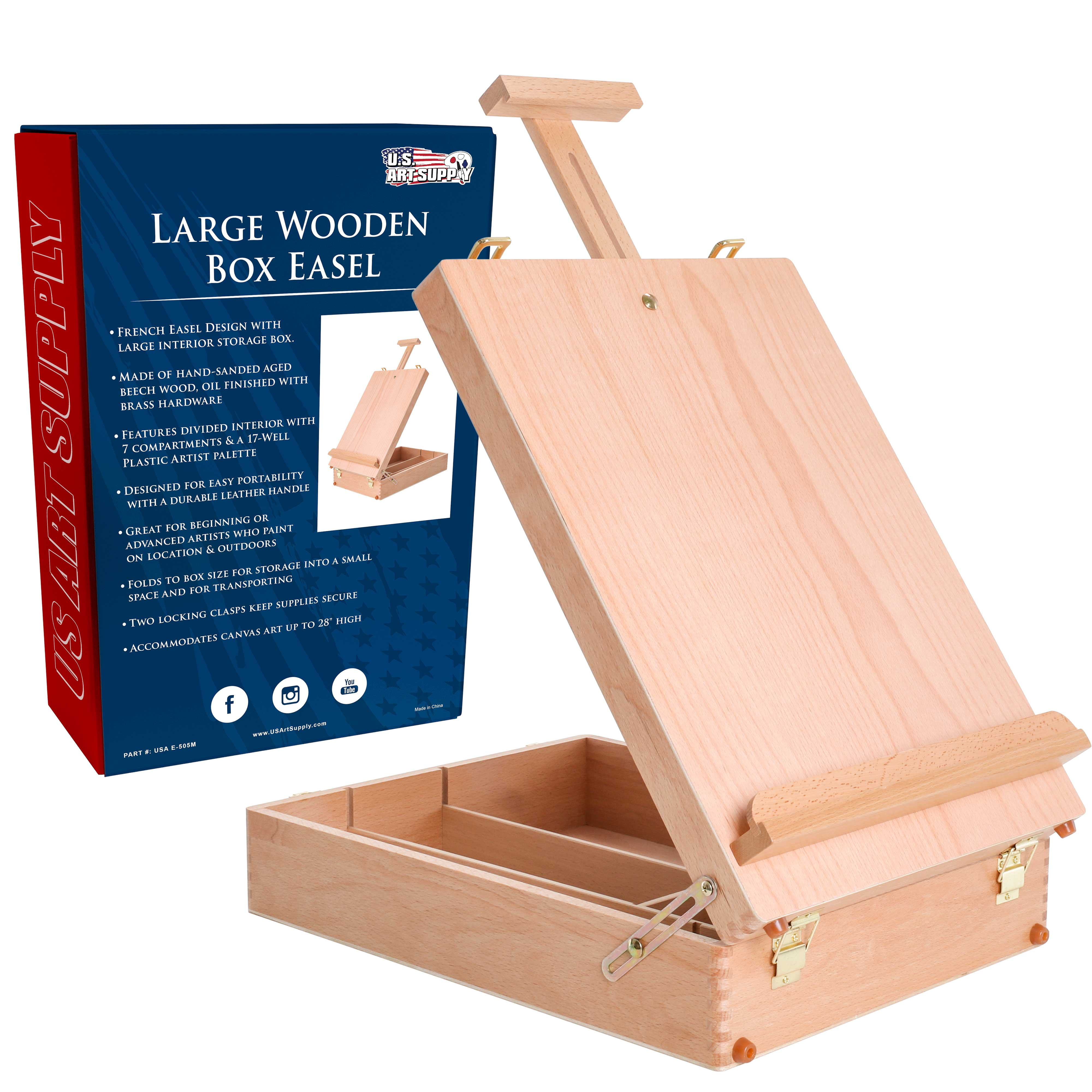 US Art Supply Newport Large Adjustable Wood Table Sketchbox Desktop Artist Easel