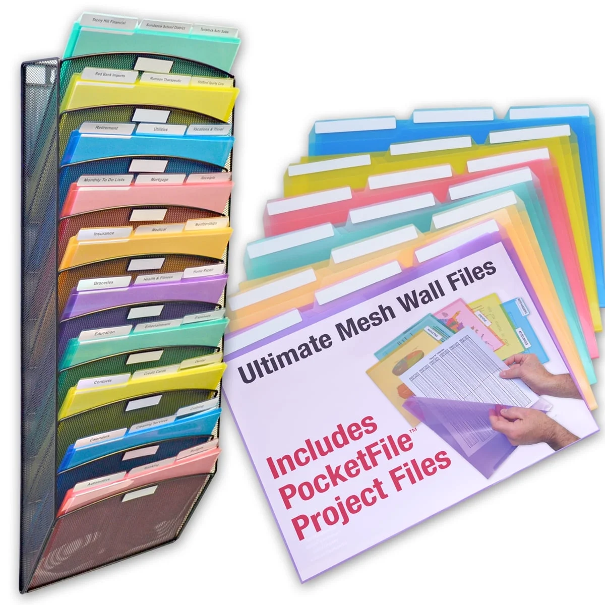 Ultimate Office 10-Tier Steel Mesh Wall Mount File Organizer, Assorted Colors, 18 Count