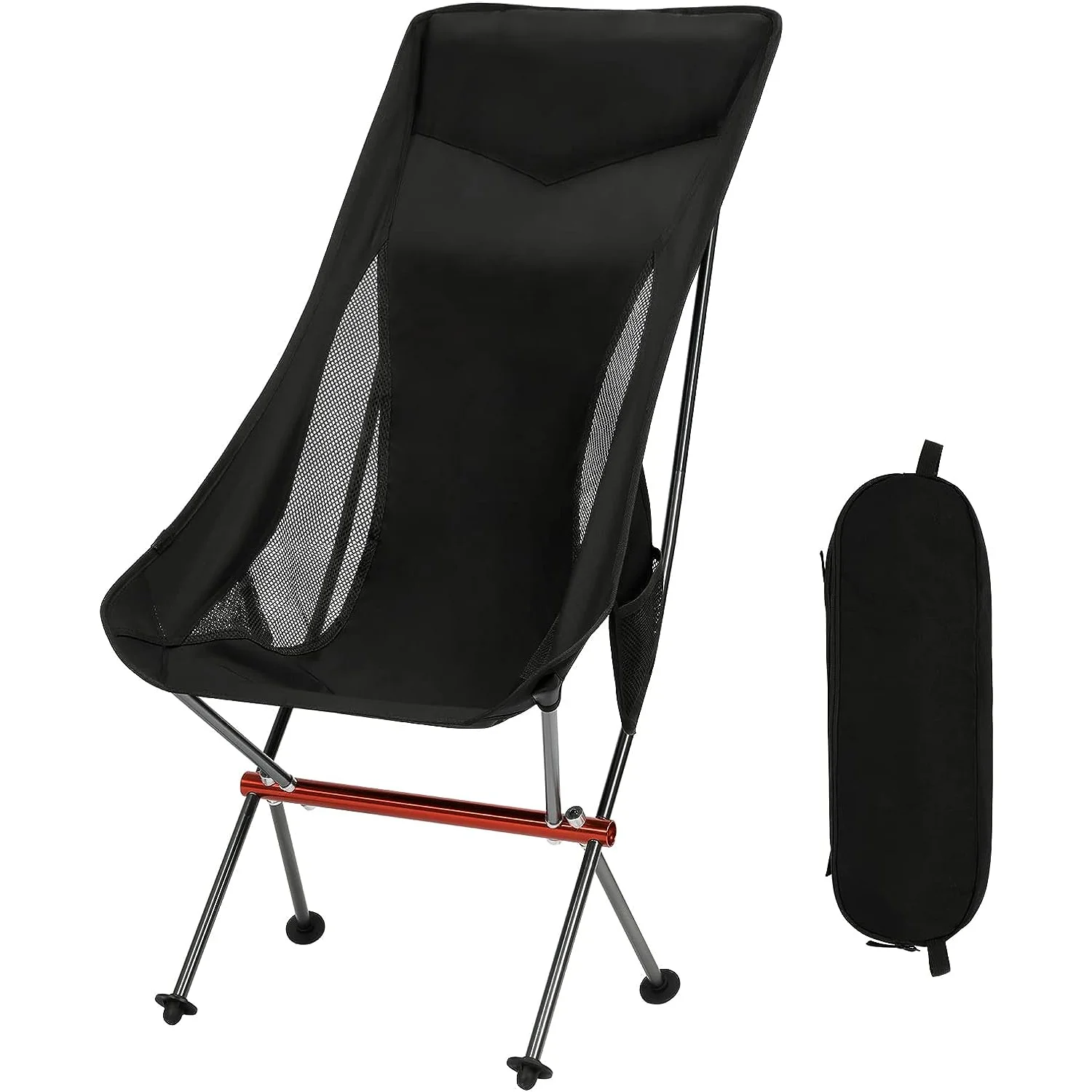 Ultralight High Back Folding Camping Chair, Upgraded All Aluminum Structure, Built-in Pillow, Side Pocket & Carry Bag, Compact & Heavy Duty for Outdoor Backpacking
