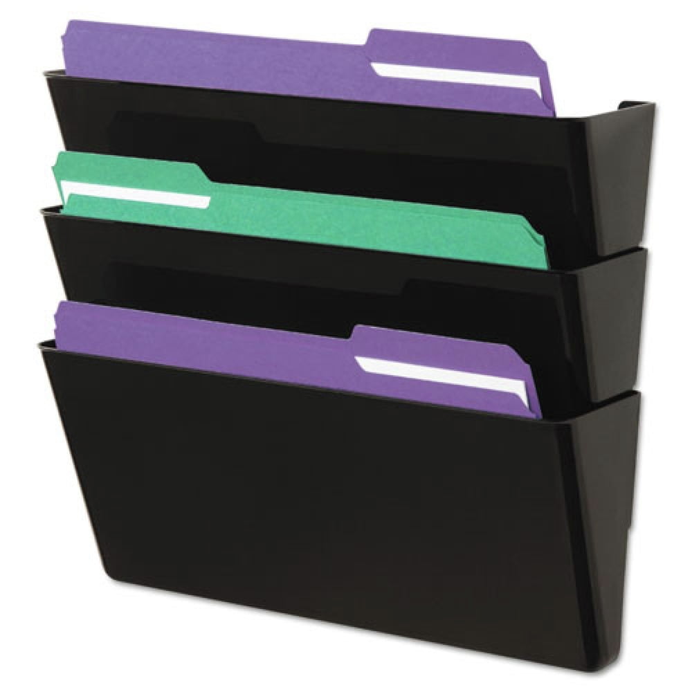 Universal 08121 Recycled Wall File, 3 Pocket, Plastic, Black, 3/Pack
