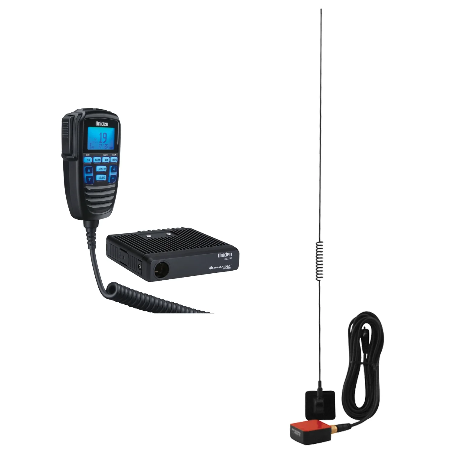 Uniden CMX760 40-CH Off-Road Compact CB Radio & Tram 1198 Glass Mount CB/Weather-band Mobile Antenna