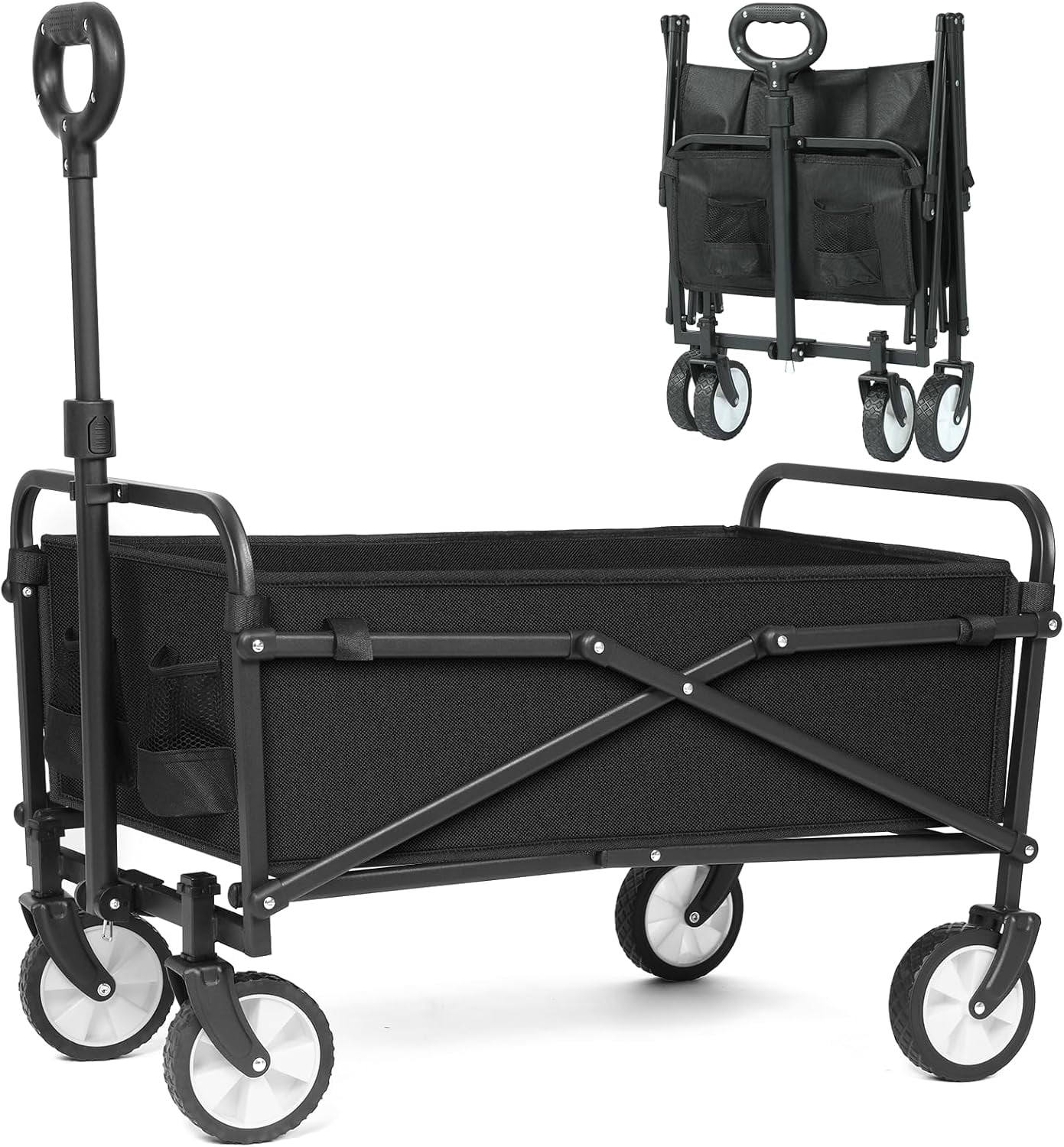 Upgo Collapsible Foldable Wagon, Beach Cart Large Capacity, Heavy Duty Folding Wagon Portable, Collapsible Wagon for Sports, Shopping, Camping