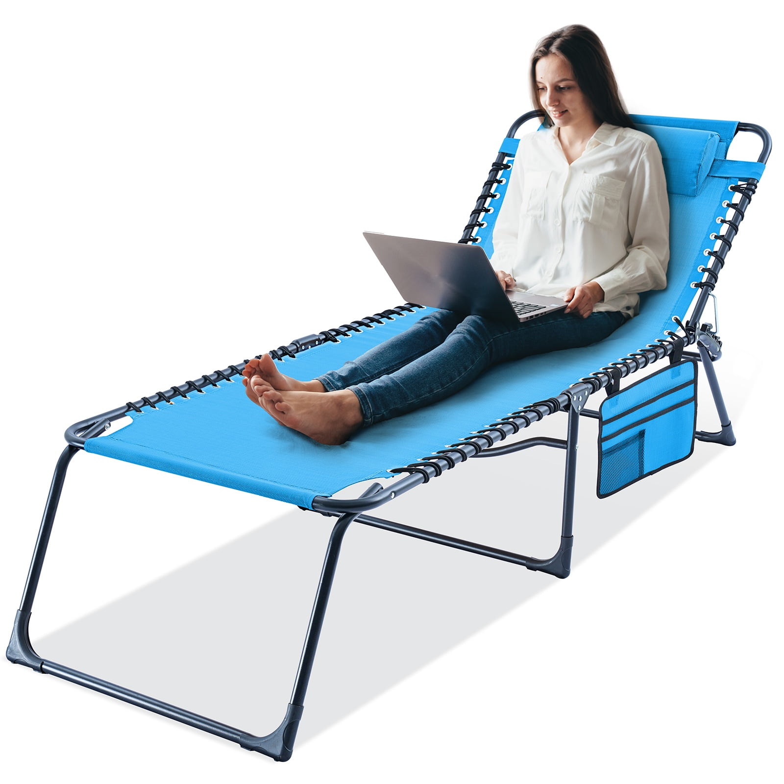 Upgraded Folding Lounge Chaise 16 inch High 3-Position Adjustable Patio Lounge Chair Beach Pool Chaise