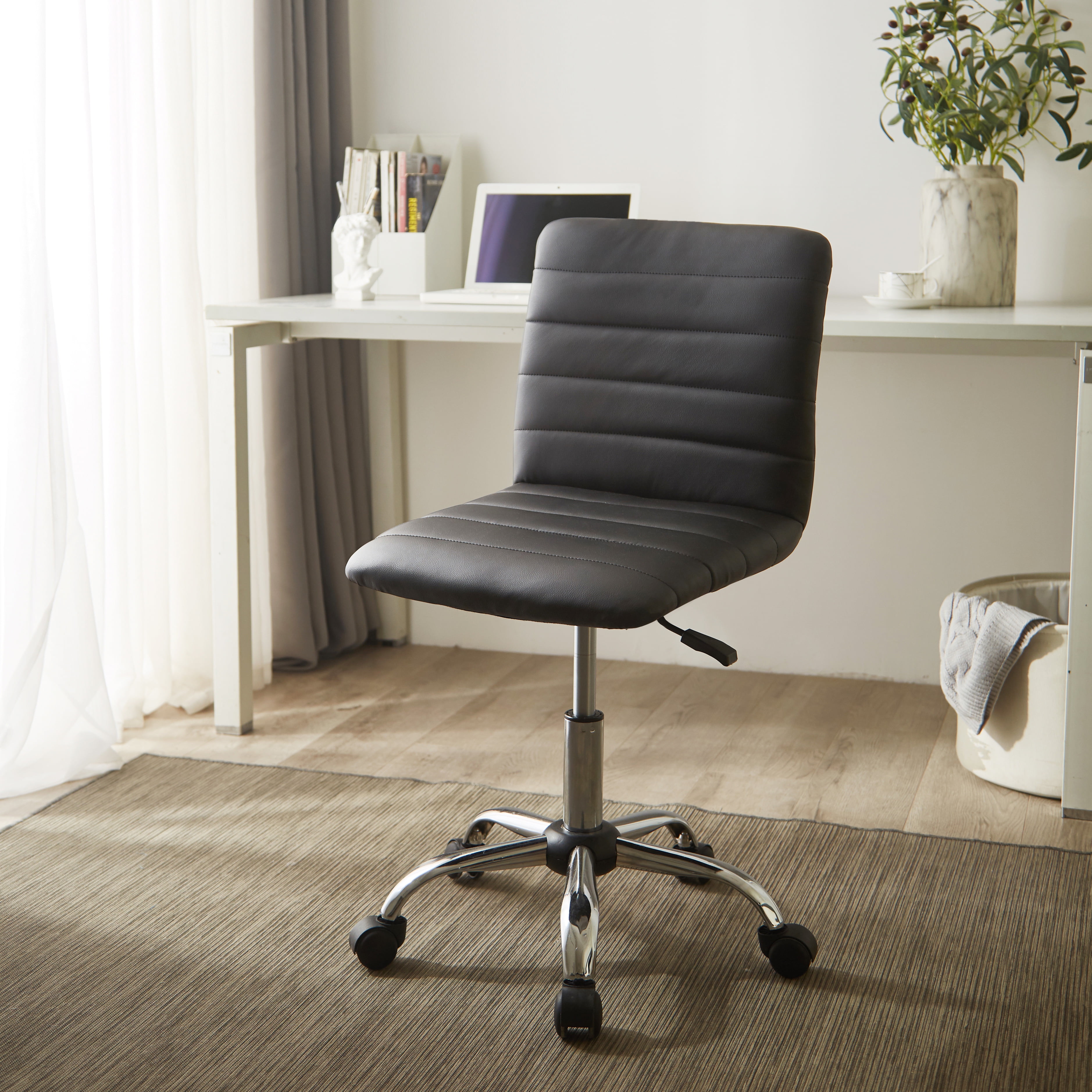 Urban Shop Faux Leather Mid Back Office Task Chair, Black