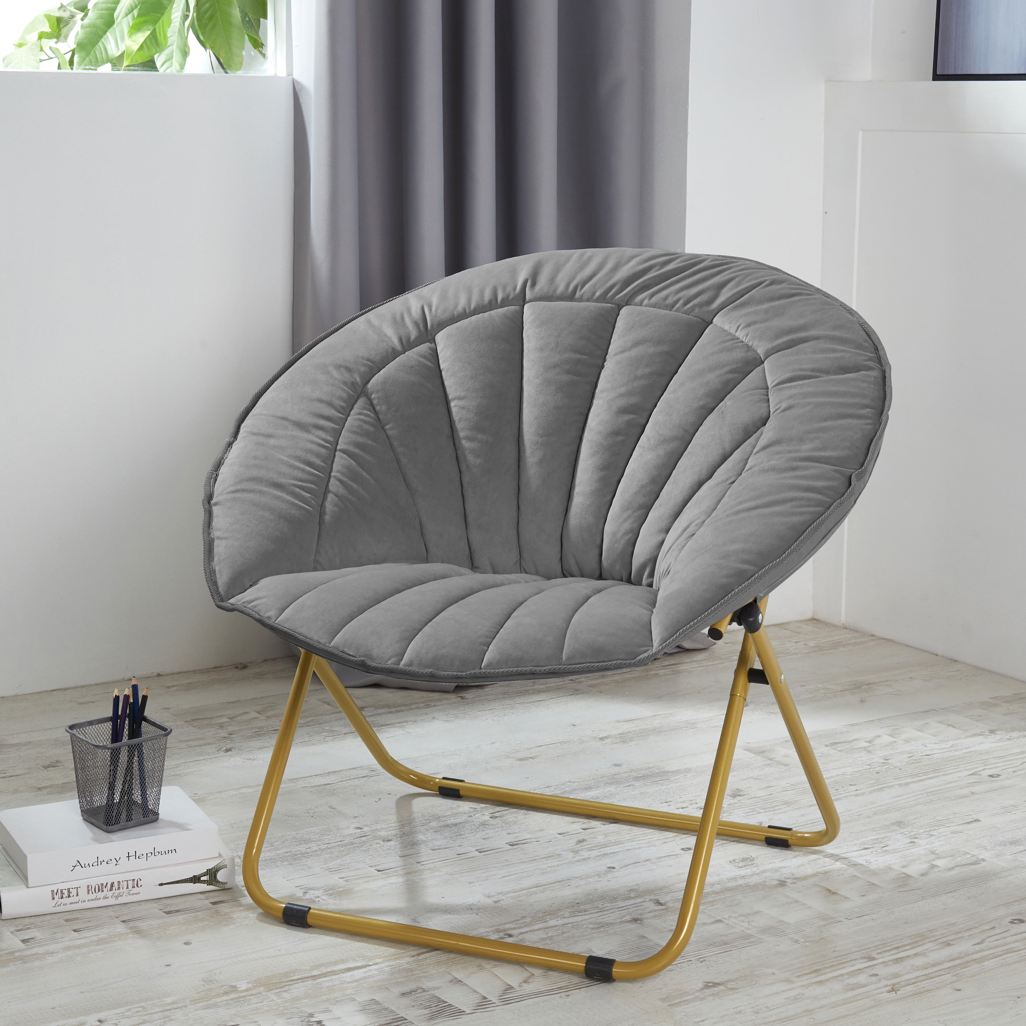 Urban Shop Velvet Channel Stitch Saucer Chair, Multiple Colors