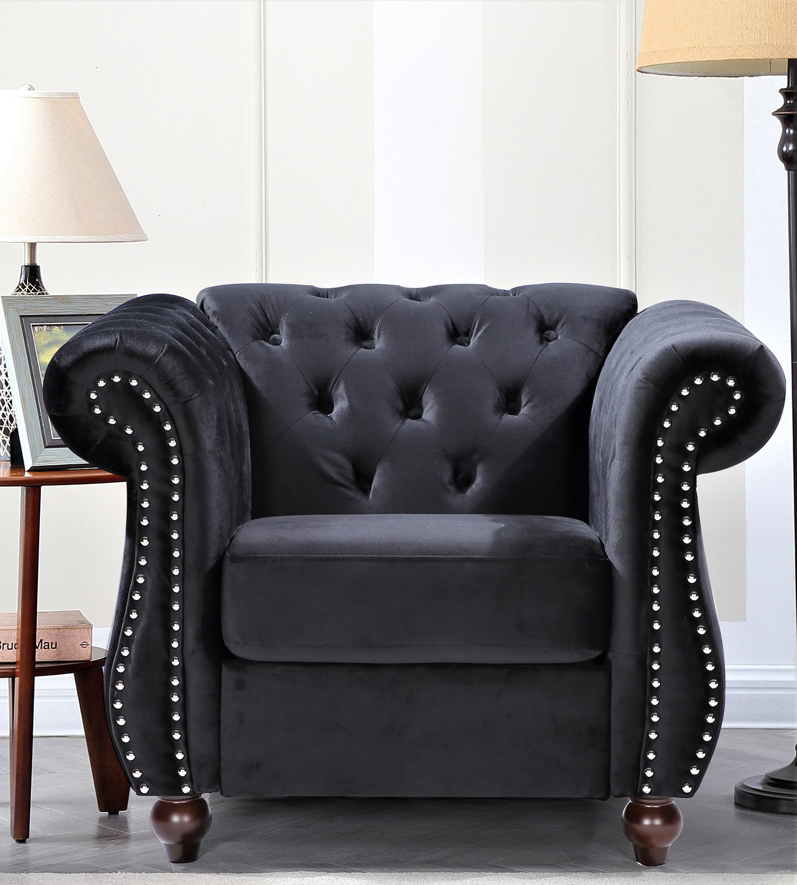 Uspridefurniture Fender 40.6'' Tufted Velvet Chair,Black
