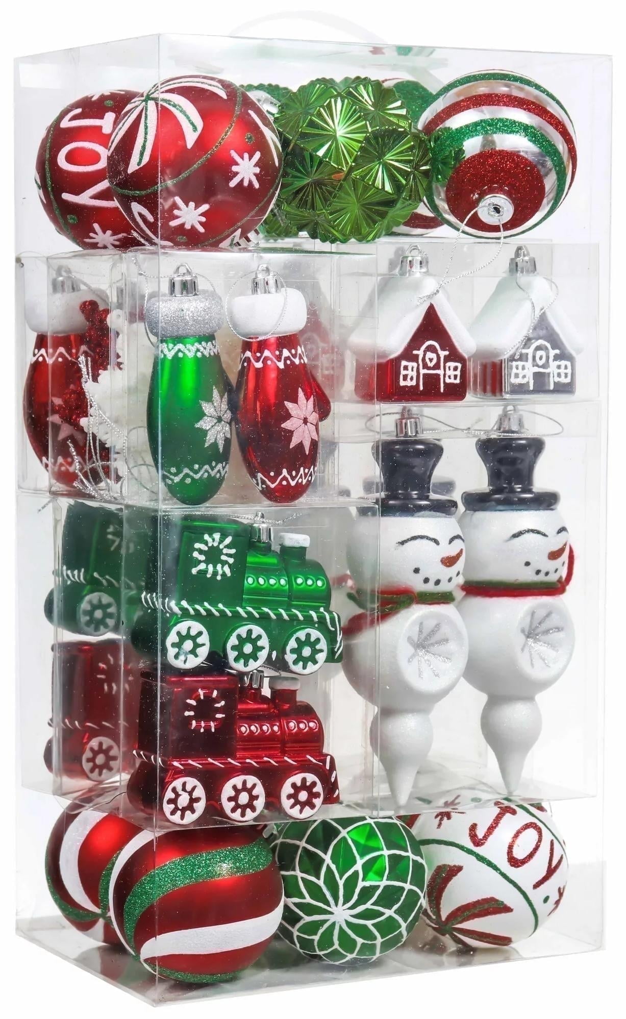 Valery Madelyn 50ct Christmas Ornaments Set, Red Green White Shatterproof Ornaments for Holiday Party Decor